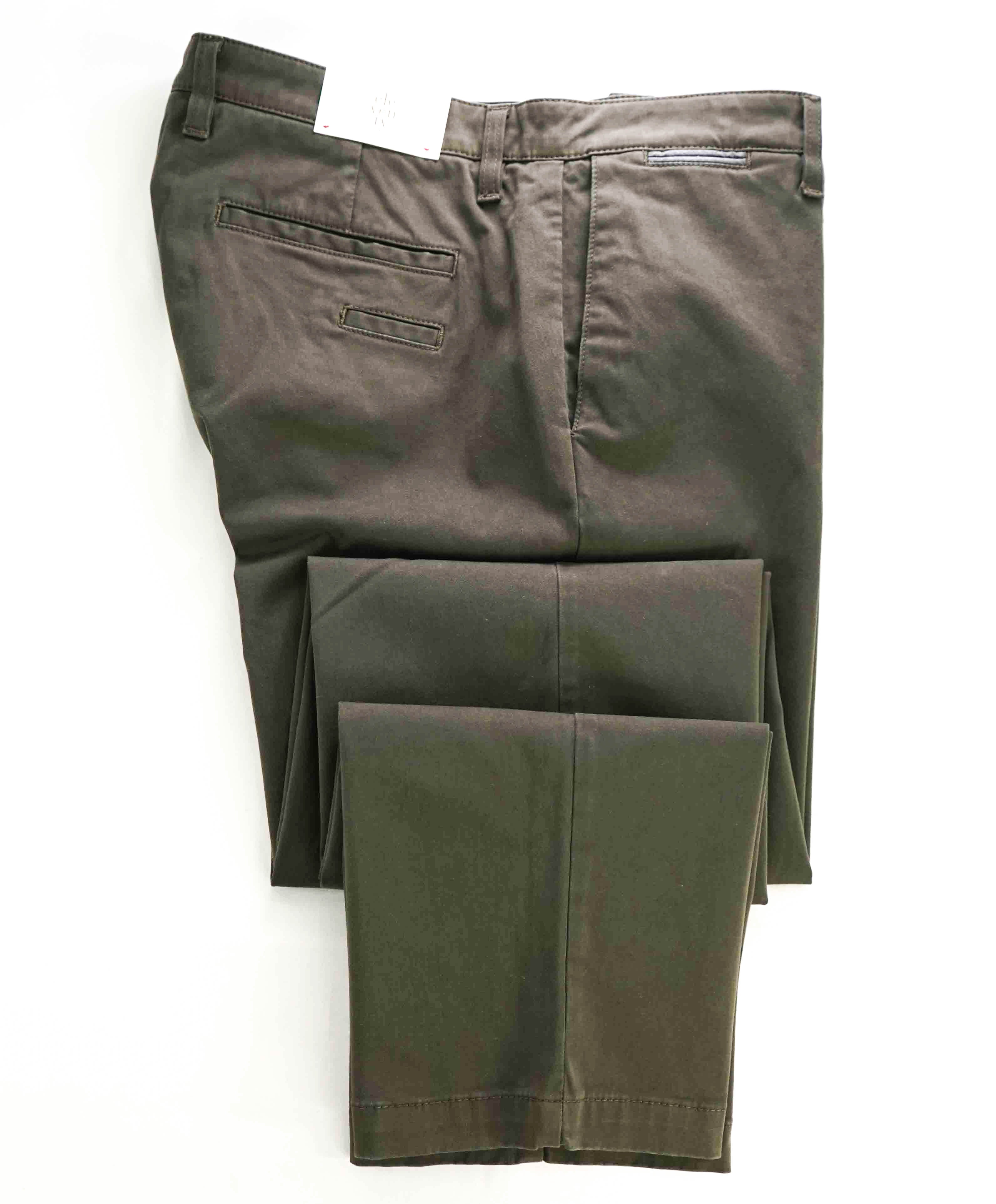 $395 ELEVENTY - Contrast Piping Olive Green Cotton/Elastane Chino Pants - 38W