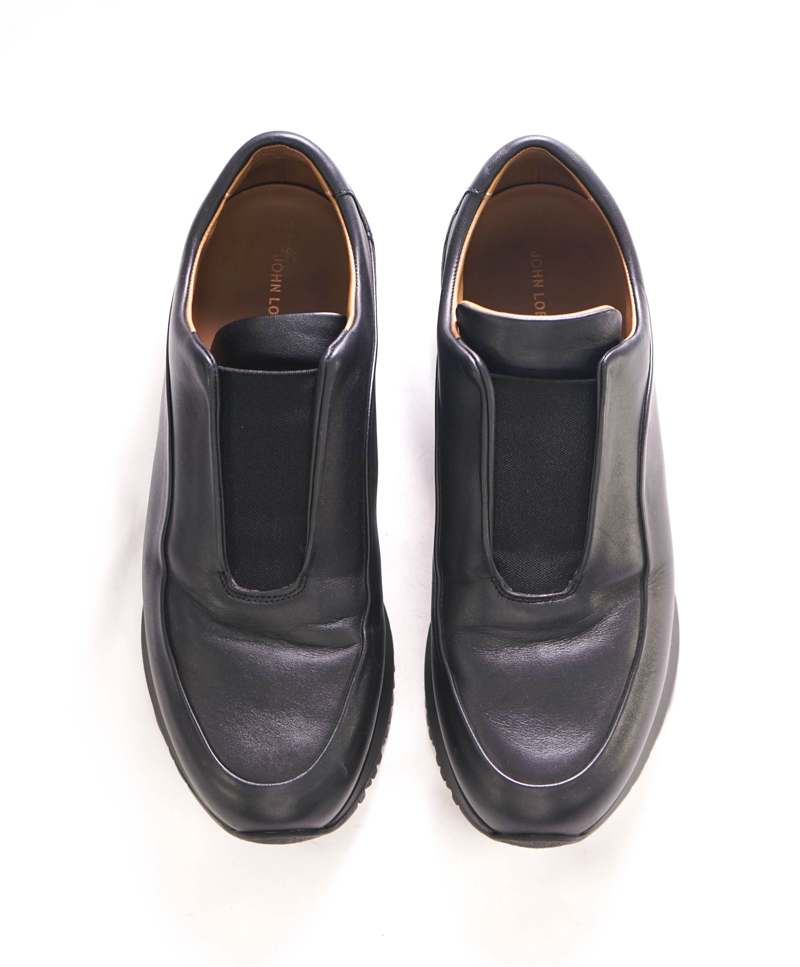 $1,000 JOHN LOBB - "CANNON" Black Elastic Leather Sneakers - 8.5 US (7.5 EU)