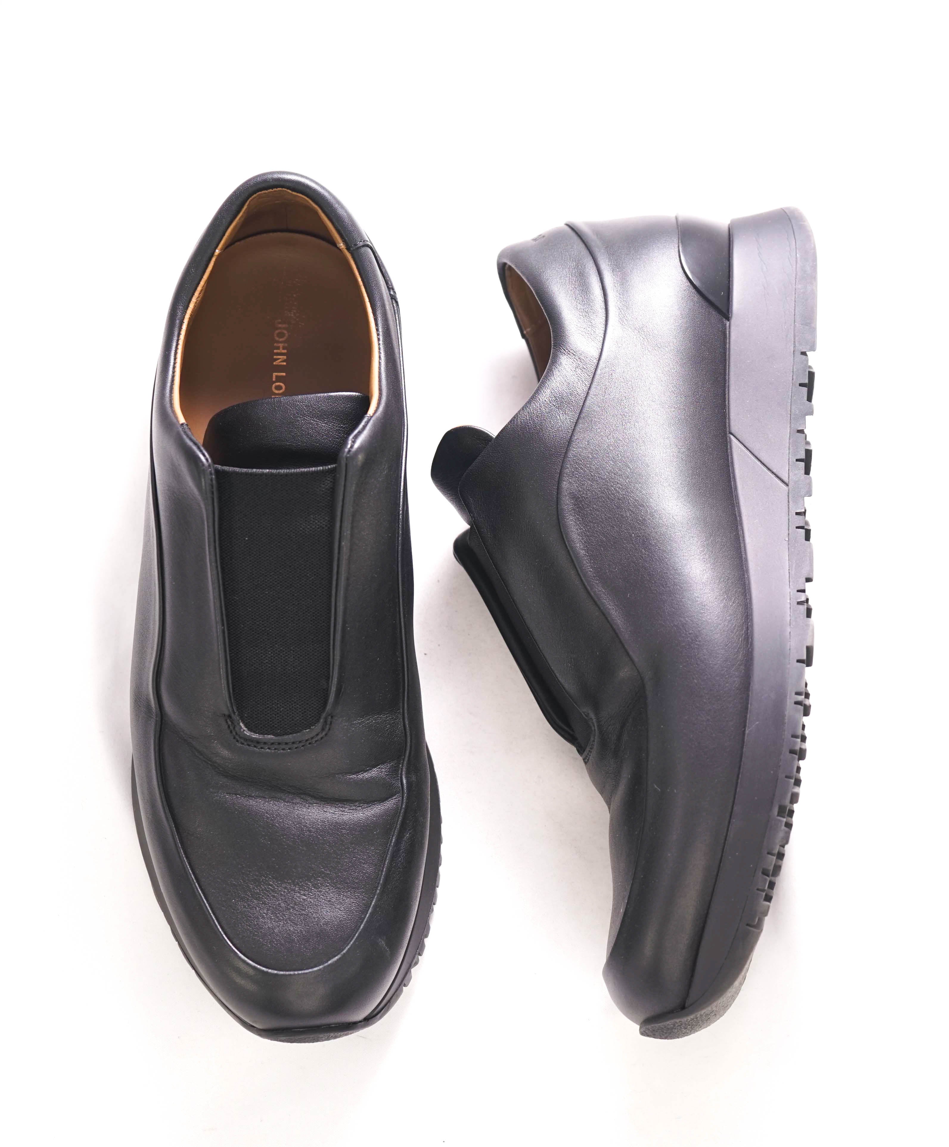 $1,000 JOHN LOBB - "CANNON" Black Elastic Leather Sneakers - 8.5 US (7.5 EU)