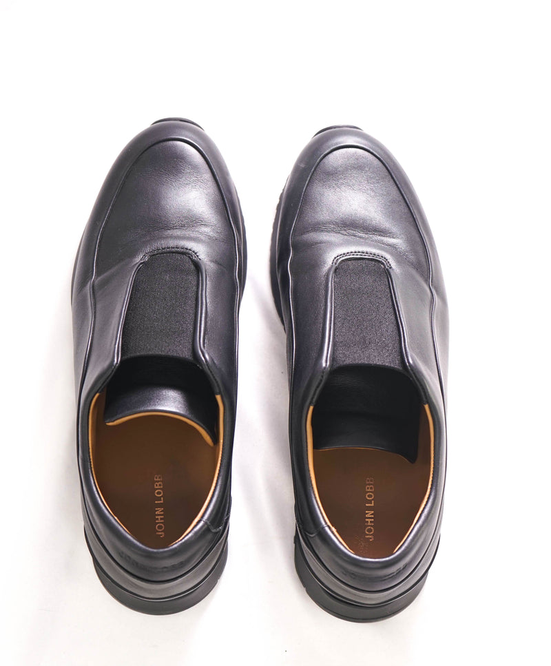$1,000 JOHN LOBB - "CANNON" Black Elastic Leather Sneakers - 8.5 US (7.5 EU)