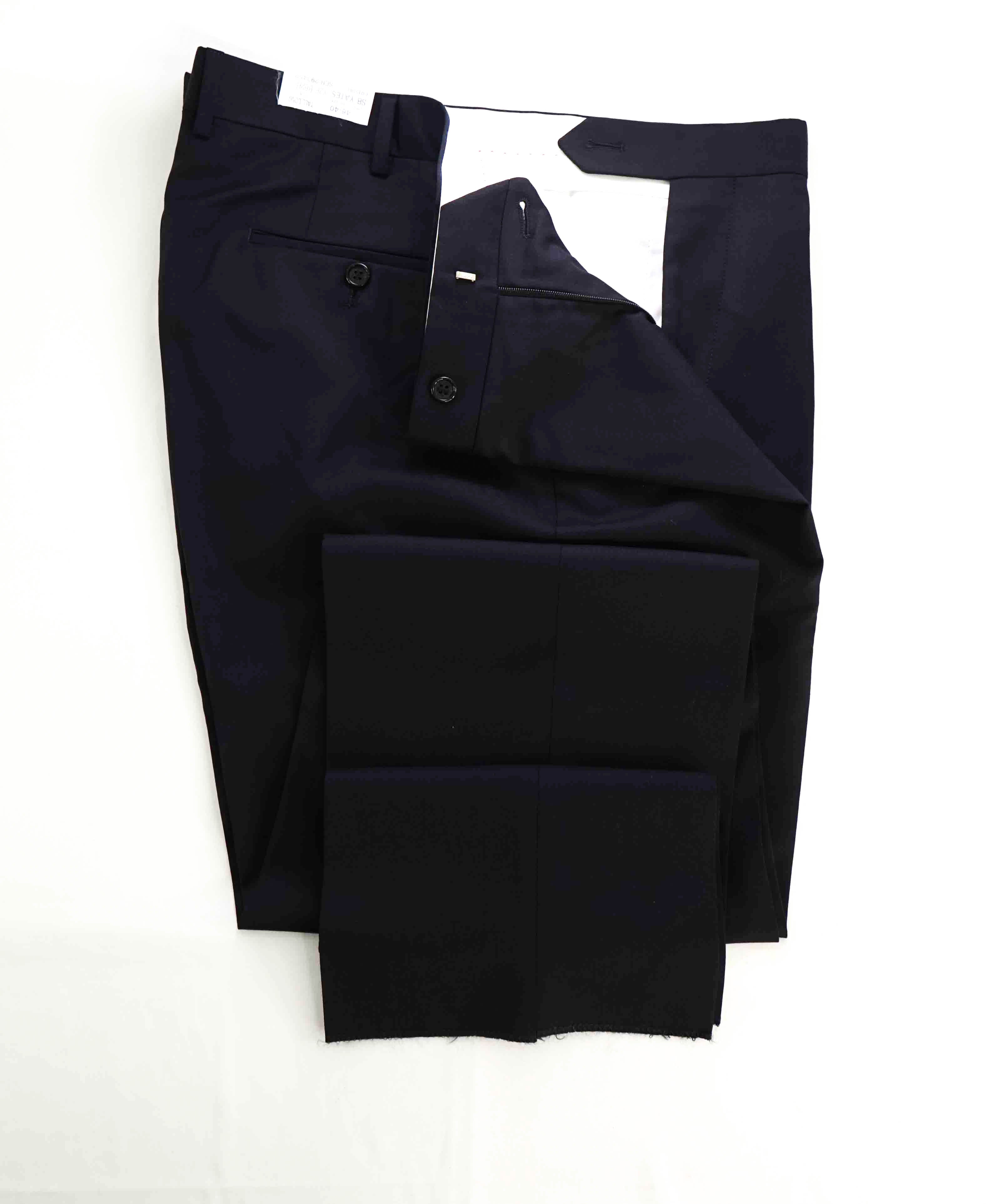 $398 SAMUELSOHN - *SUPER 120's* Navy Blue Wool Flat Front Dress Pants - 40W