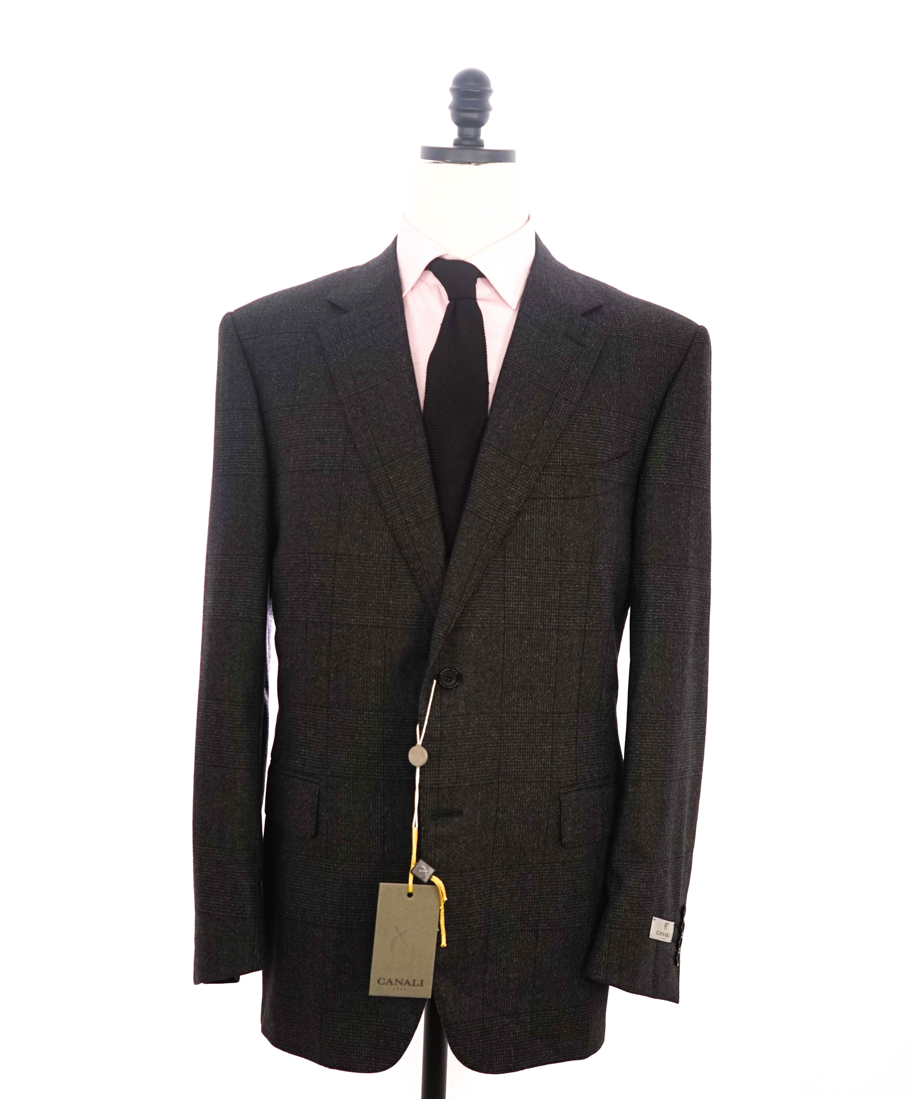 $2,000 CANALI - Charcoal Prince of Wales Check Notch Lapel Suit - 46R