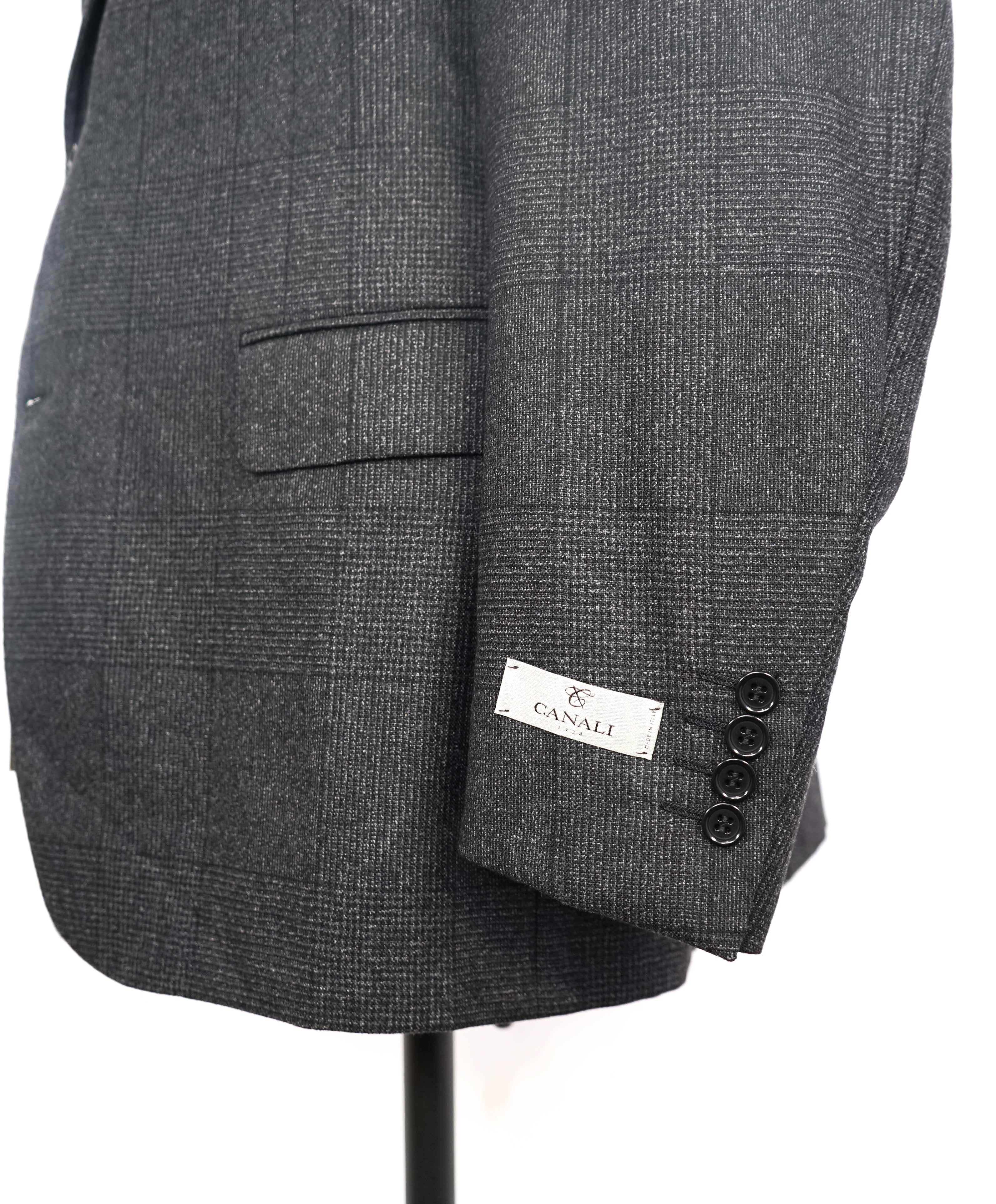 $2,000 CANALI - Charcoal Prince of Wales Check Notch Lapel Suit - 46R