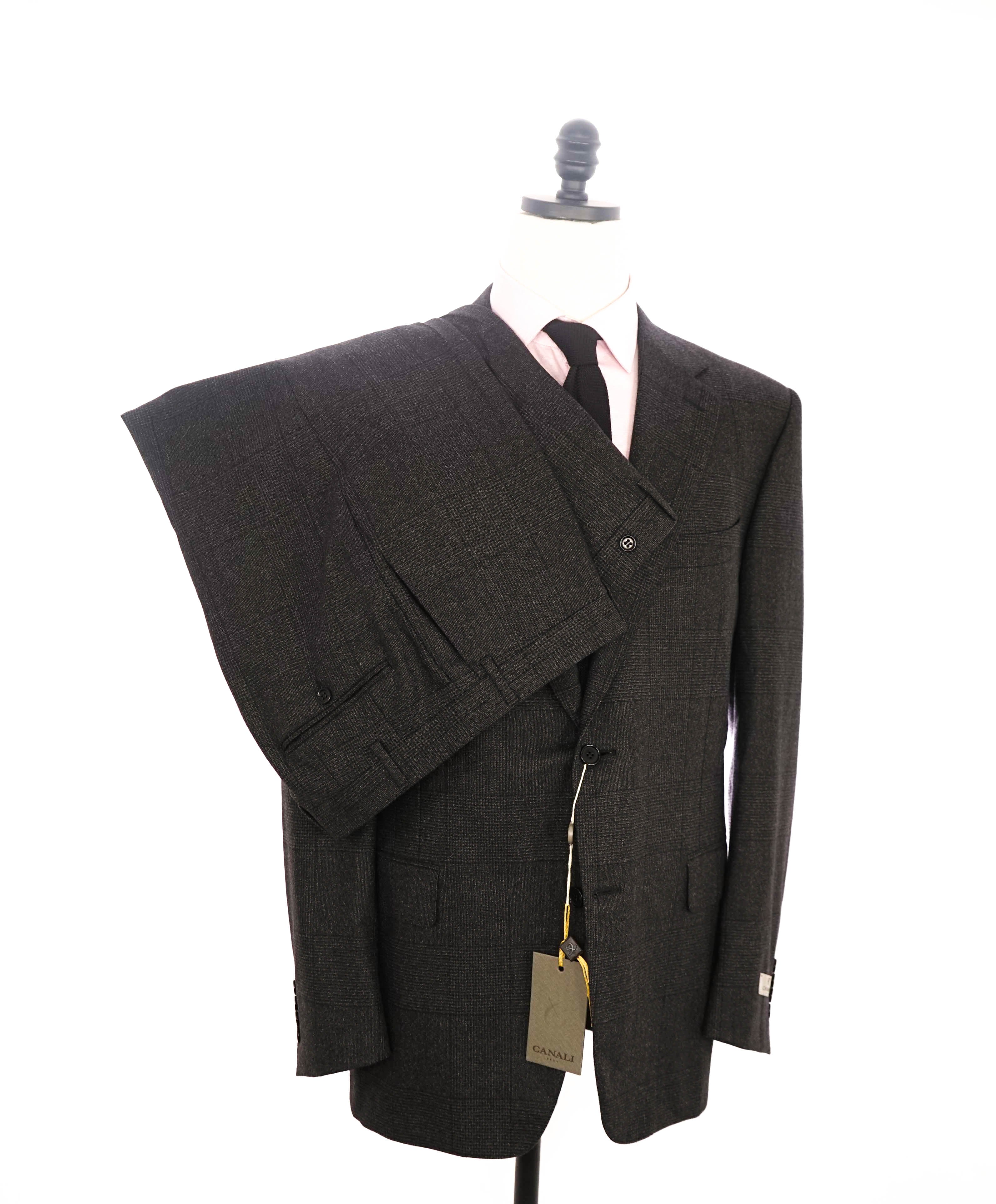 $2,000 CANALI - Charcoal Prince of Wales Check Notch Lapel Suit - 46R