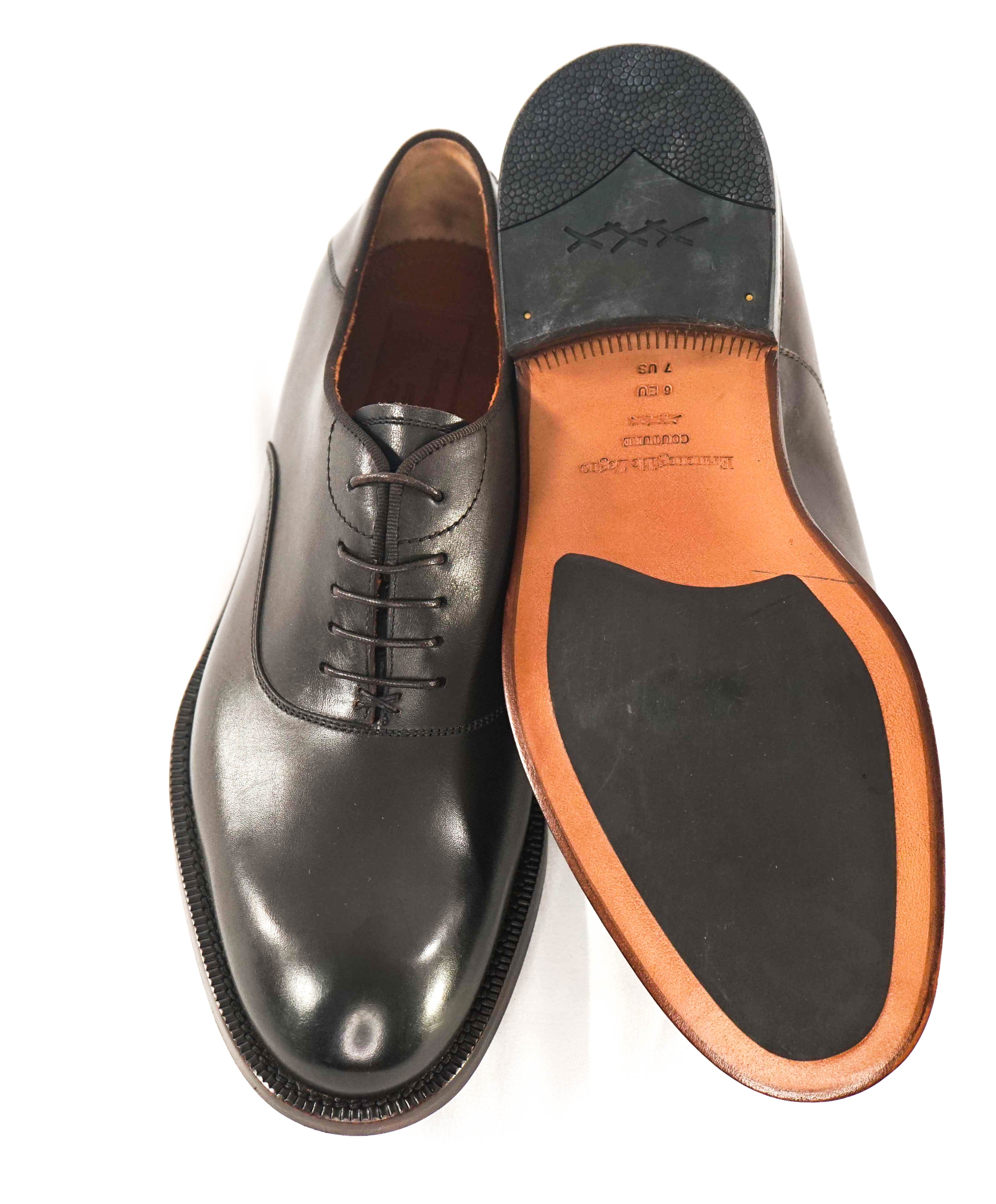 $1,290 ERMENEGILDO ZEGNA - WholeCut Brown Leather "X Logo Back" Oxfords - 7 US