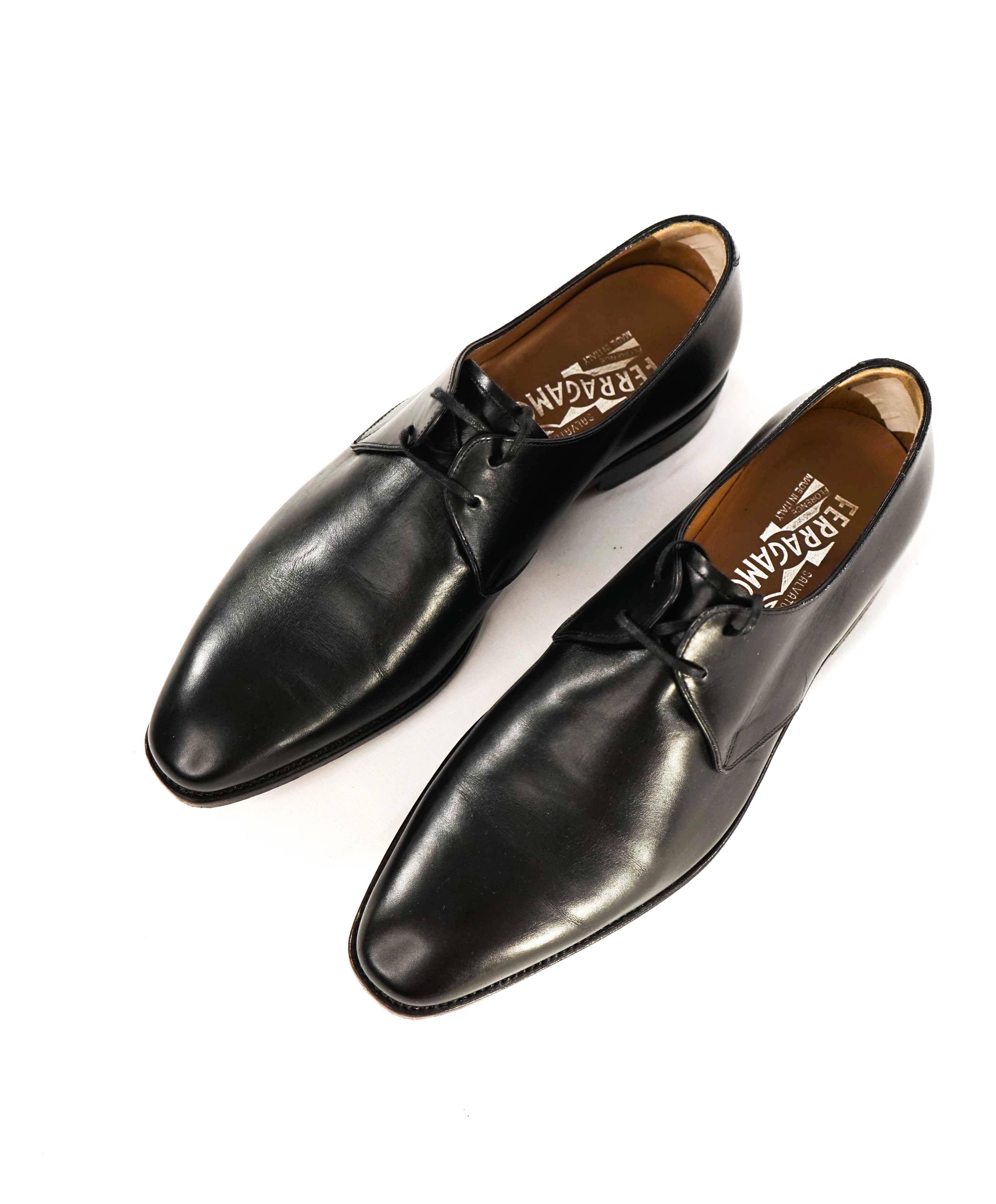 $1,295 SALVATORE FERRAGAMO - "TRAMEZZA NESIO" Black 2-Eylet Oxfords - 7.5 EE