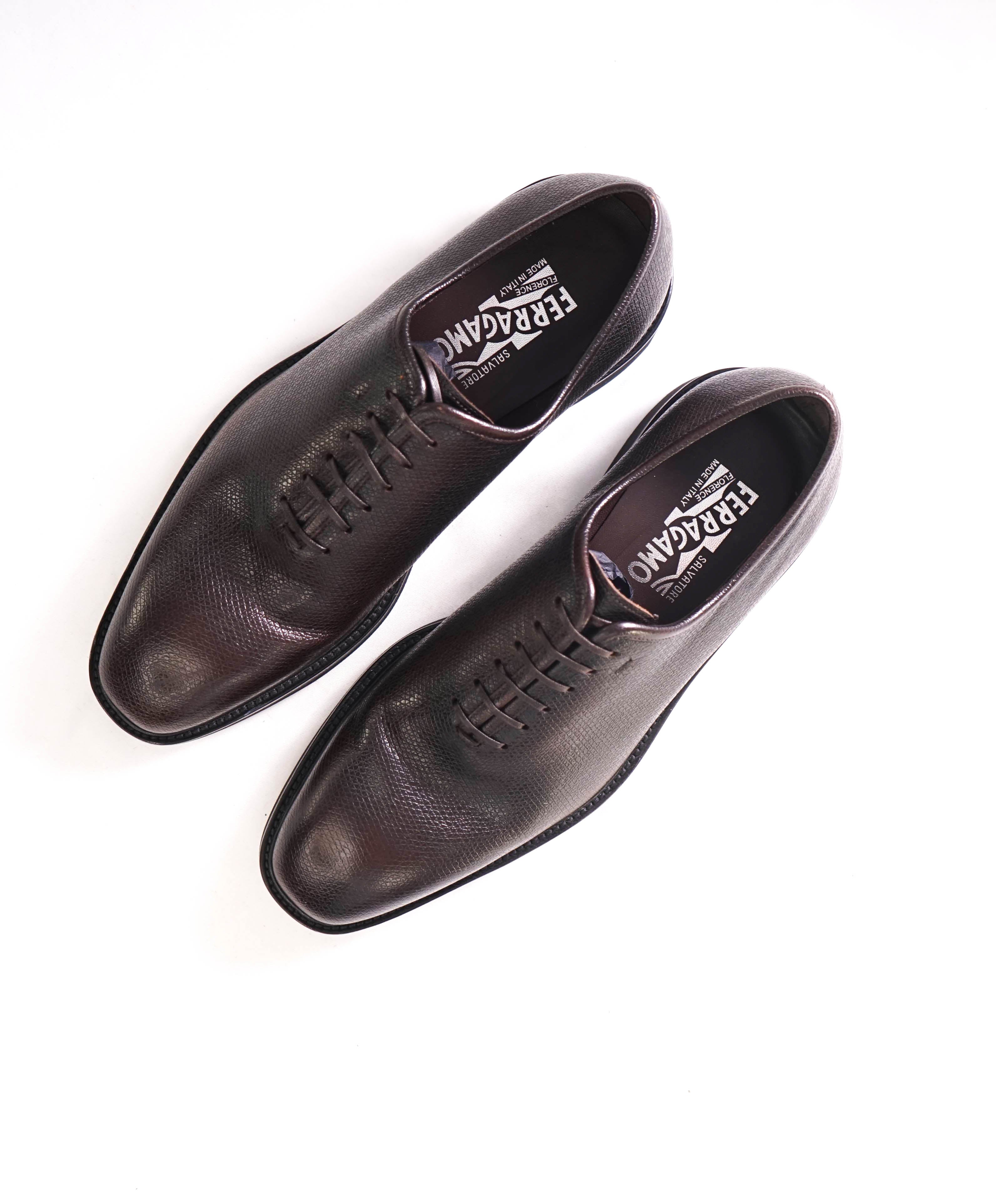 $1,395 SALVATORE FERRAGAMO - "FILOSOFO Tramezza" Brown Whole-Cut Oxfords - 9 EEE