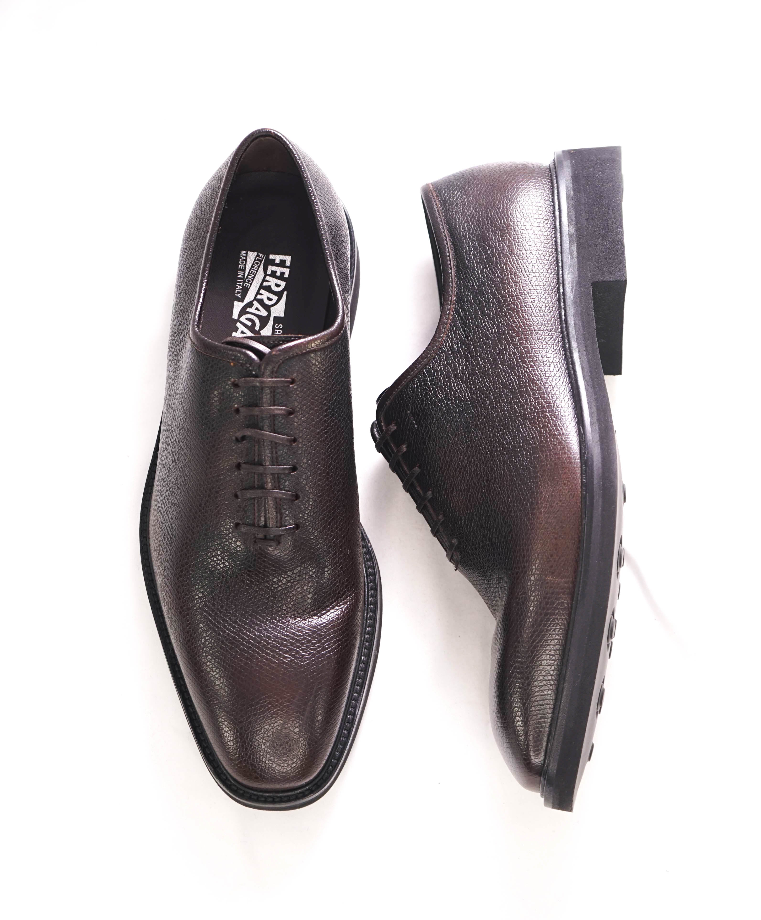 $1,395 SALVATORE FERRAGAMO - "FILOSOFO Tramezza" Brown Whole-Cut Oxfords - 9 EEE