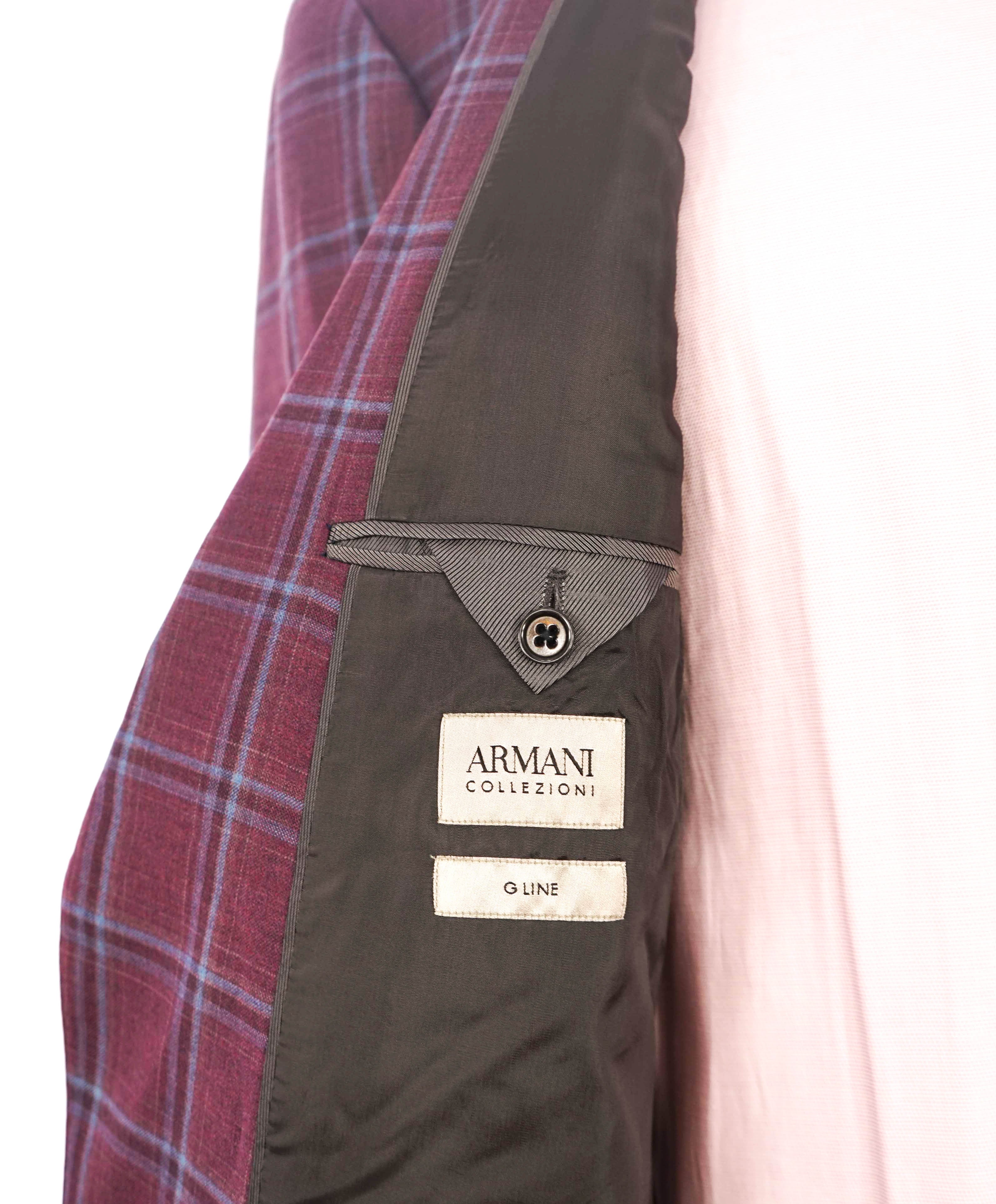 $1,495 ARMANI COLLEZIONI - "G Line" Pink/Blue Check Plaid Blazer- 46L