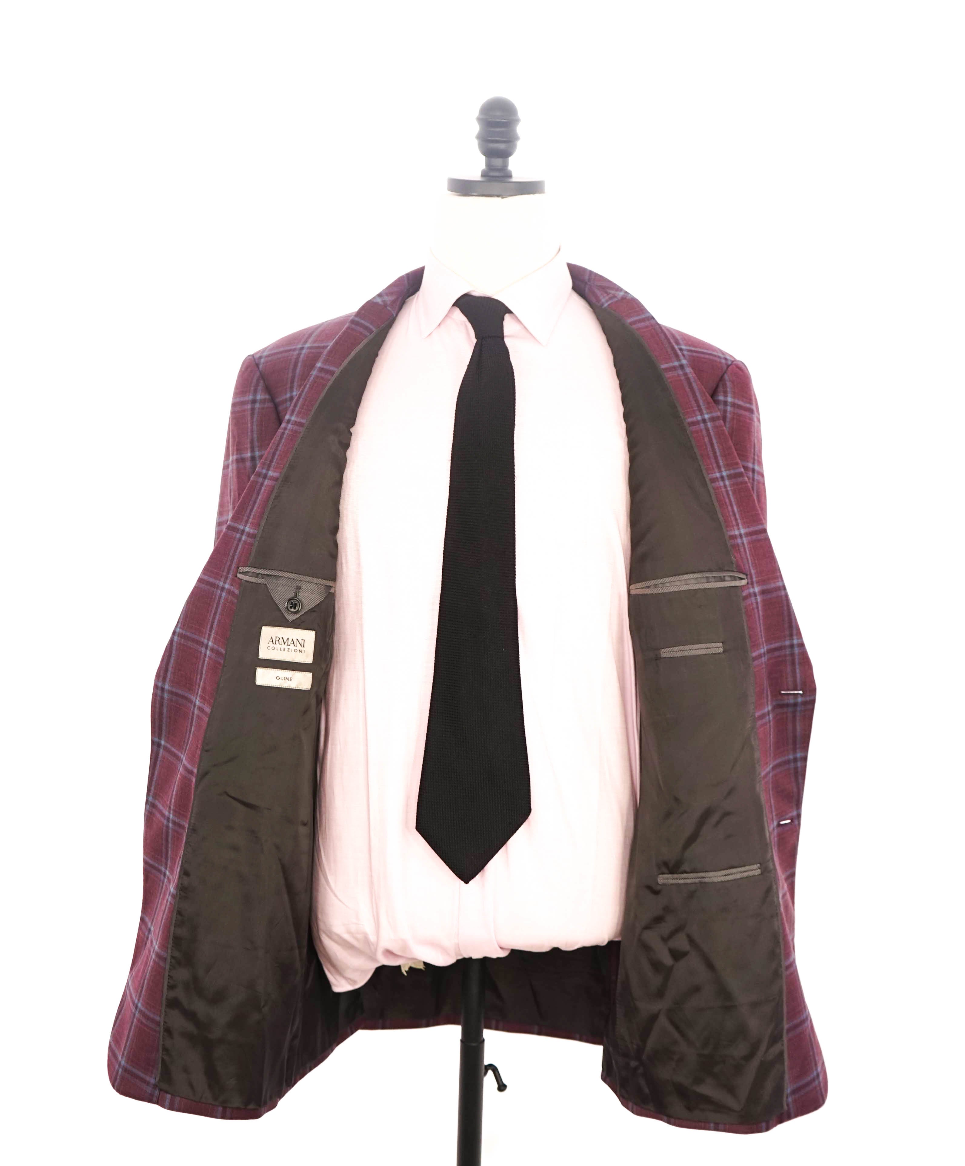 $1,495 ARMANI COLLEZIONI - "G Line" Pink/Blue Check Plaid Blazer- 46L