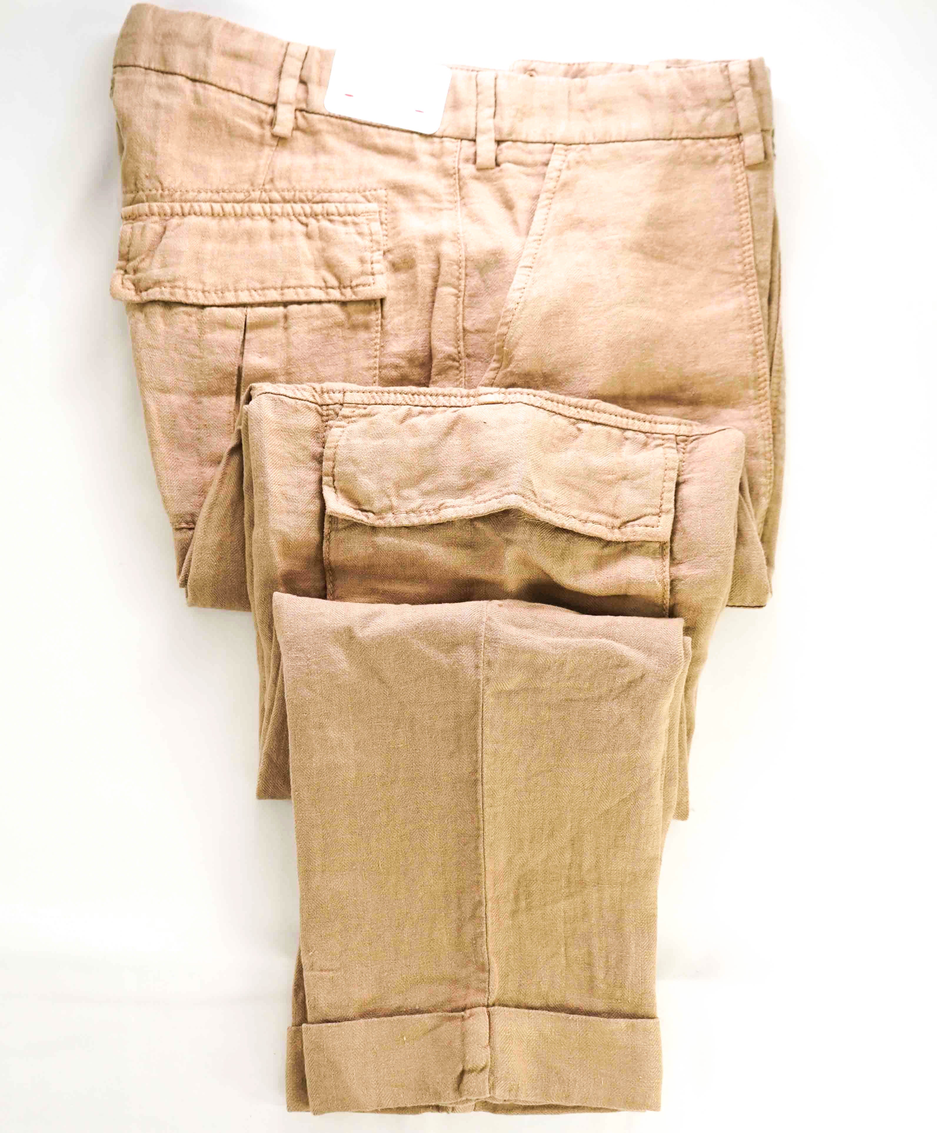 $695 ELEVENTY - PURE LINEN Weathered Camel Cargo Pants- 33W