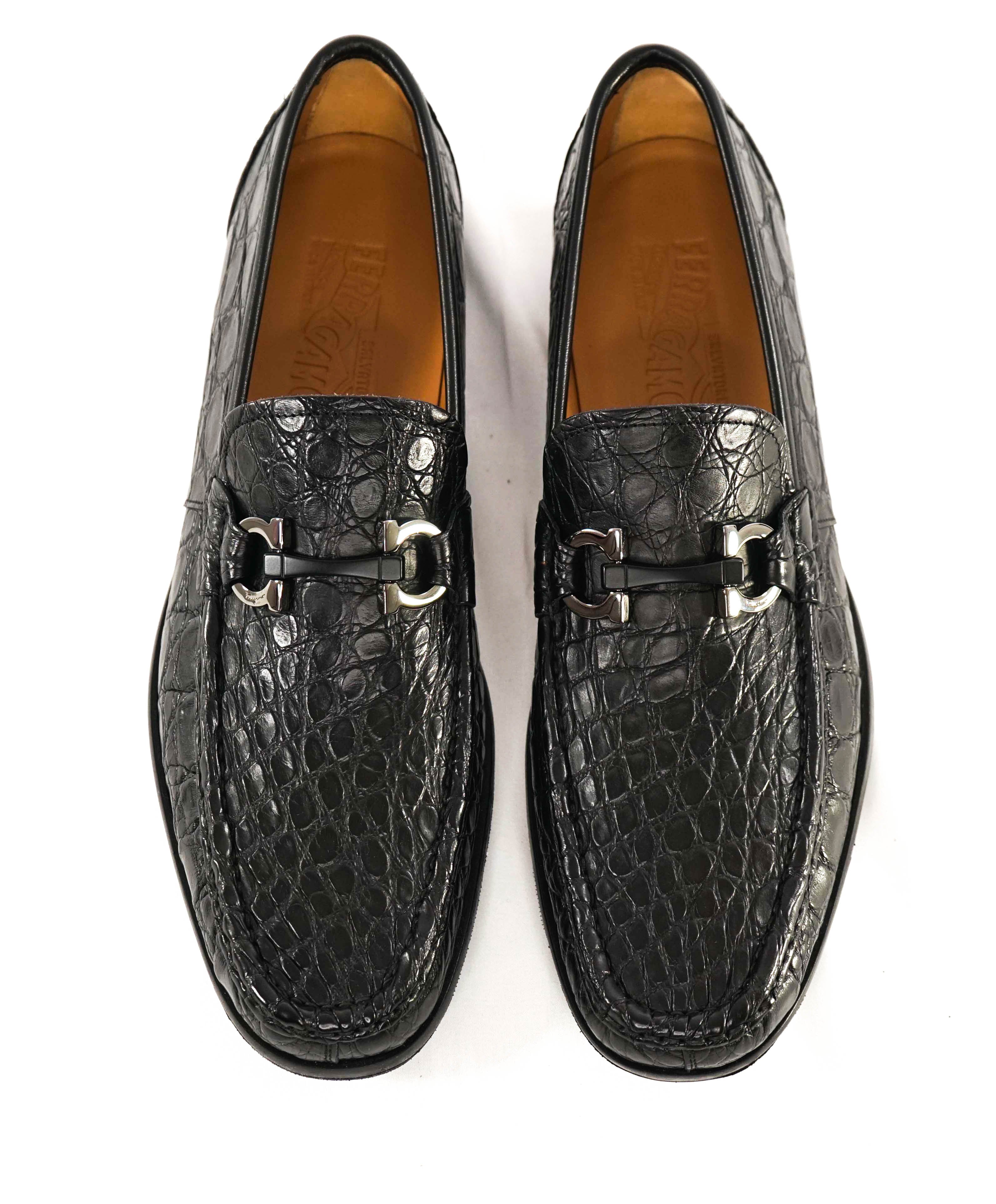 $2,200 SALVATORE FERRAGAMO -“GRANDIOSO" Gancini CROCODILE Black Loafer - 11 D