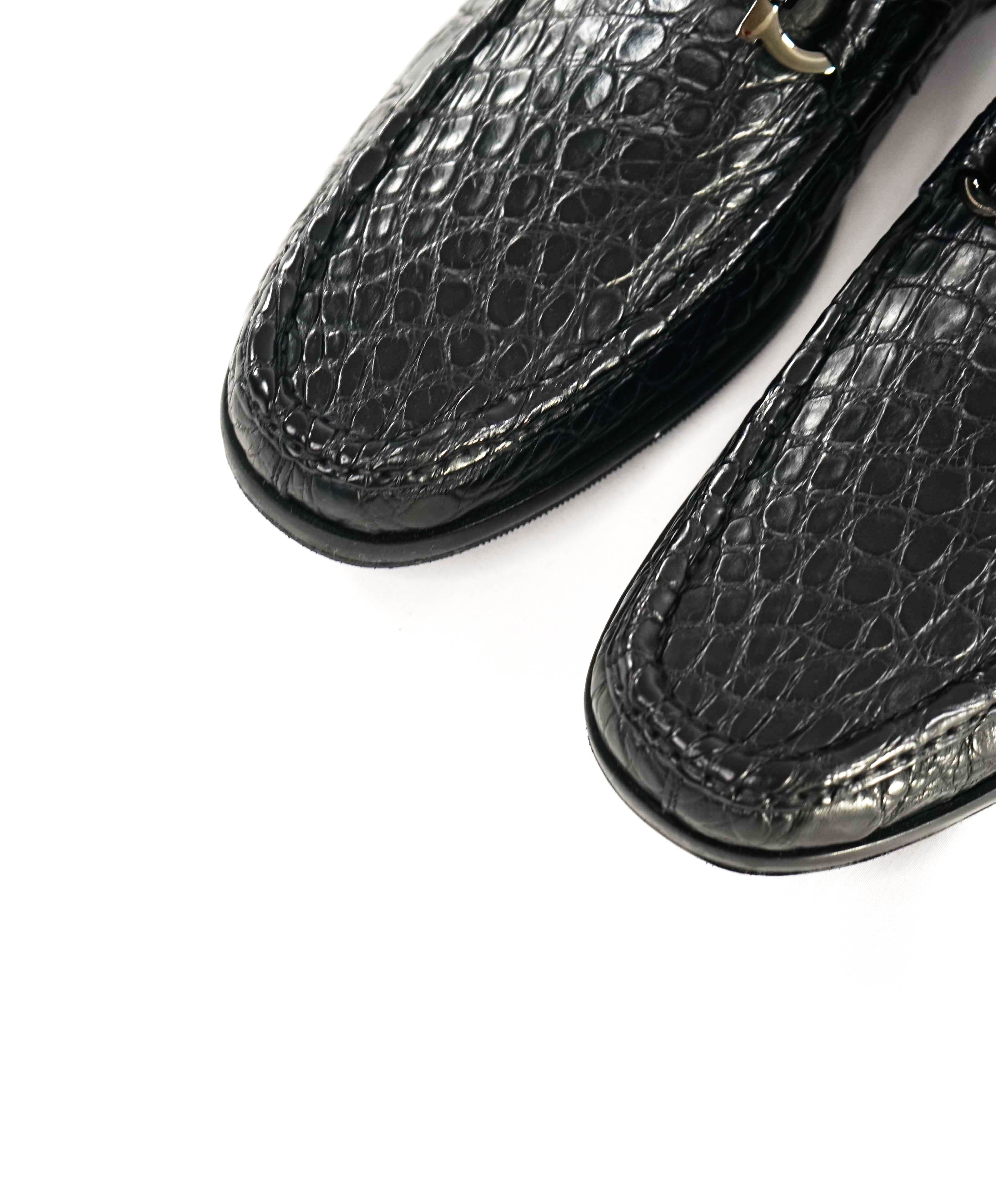 $2,200 SALVATORE FERRAGAMO -“GRANDIOSO" Gancini CROCODILE Black Loafer - 11 D