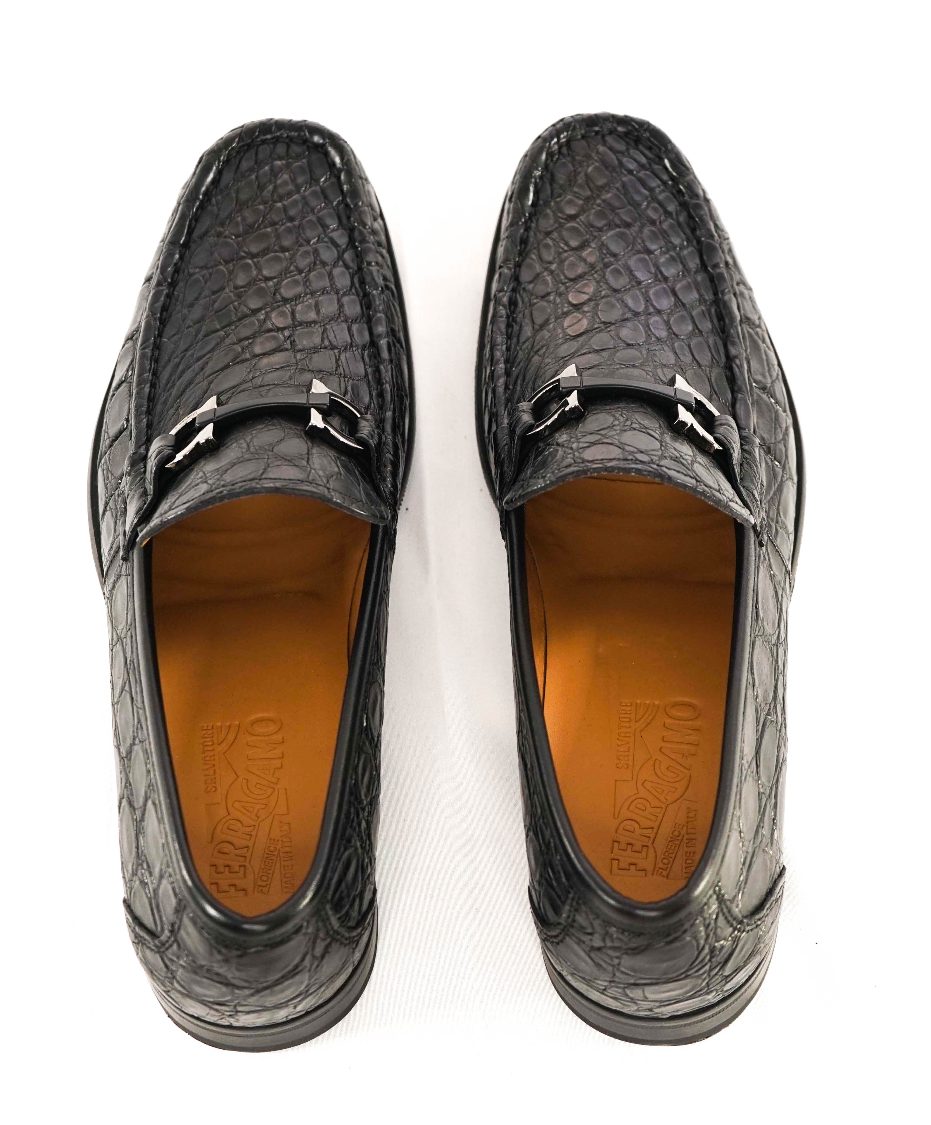 $2,200 SALVATORE FERRAGAMO -“GRANDIOSO" Gancini CROCODILE Black Loafer - 11 D