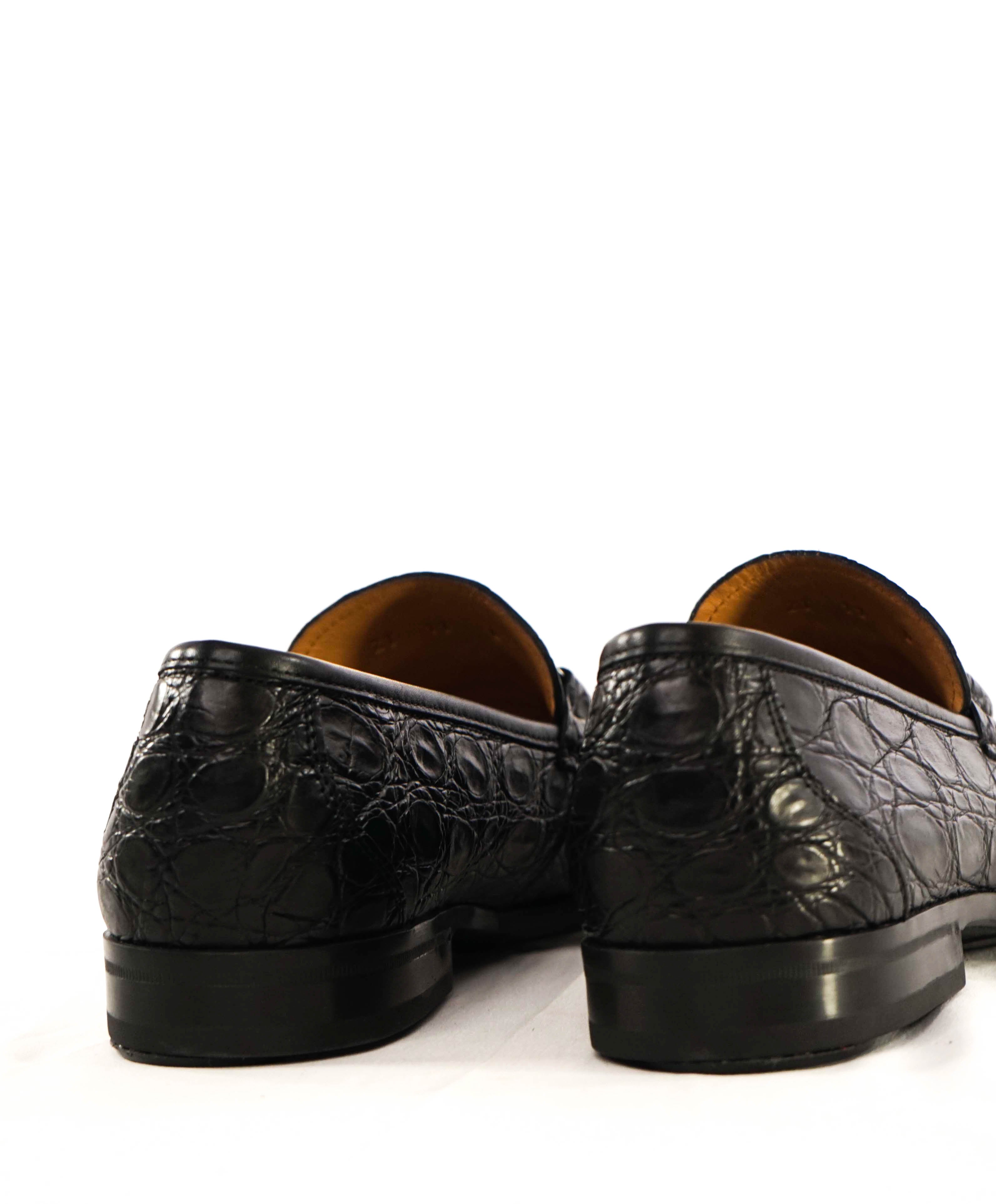 $2,200 SALVATORE FERRAGAMO -“GRANDIOSO" Gancini CROCODILE Black Loafer - 11 D