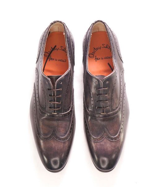 $1,295 SANTONI - "Fatte A Mano" Gray Patina Texture Hand Made Brogue Oxford - 9 US (8 Santoni)