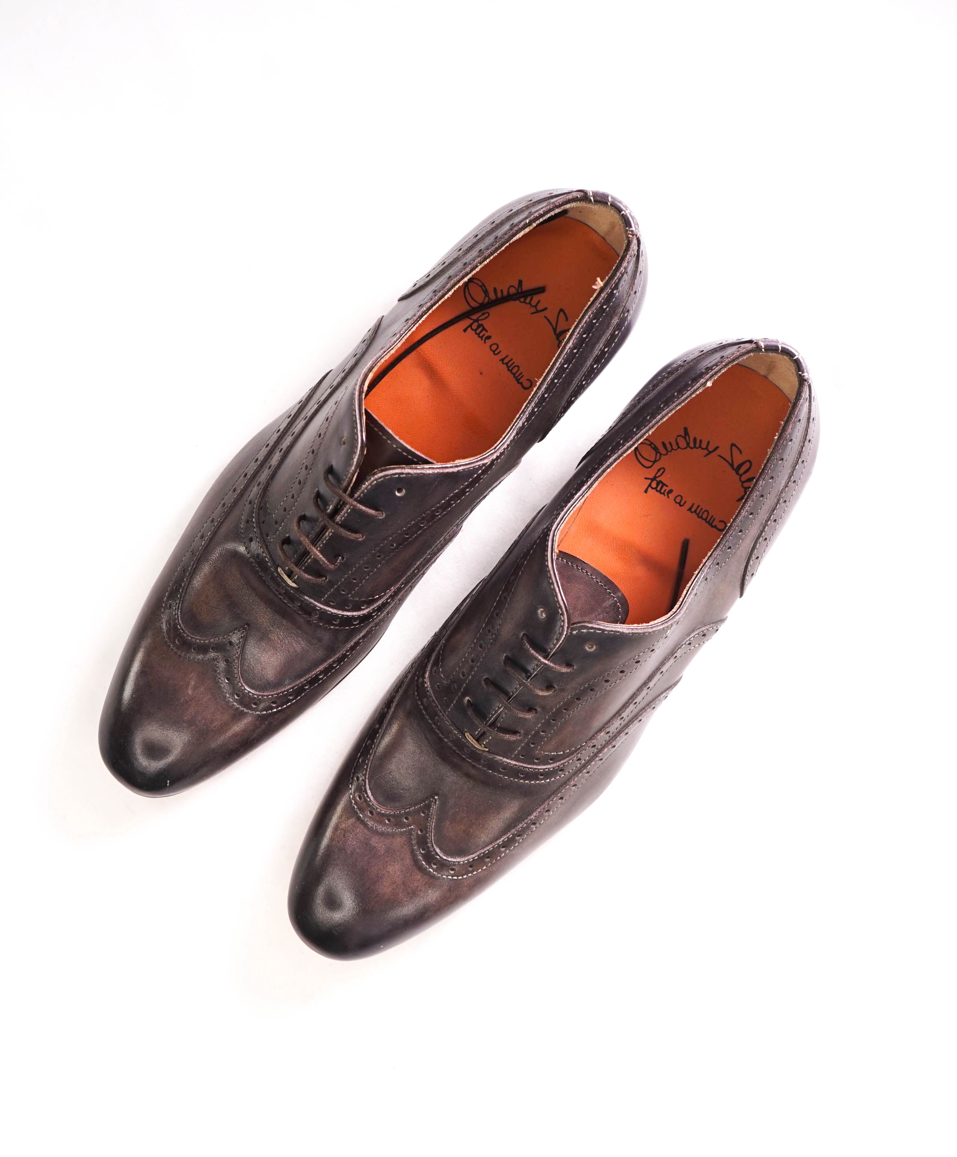 $1,295 SANTONI - "Fatte A Mano" Gray Patina Texture Hand Made Brogue Oxford - 9 US (8 Santoni)