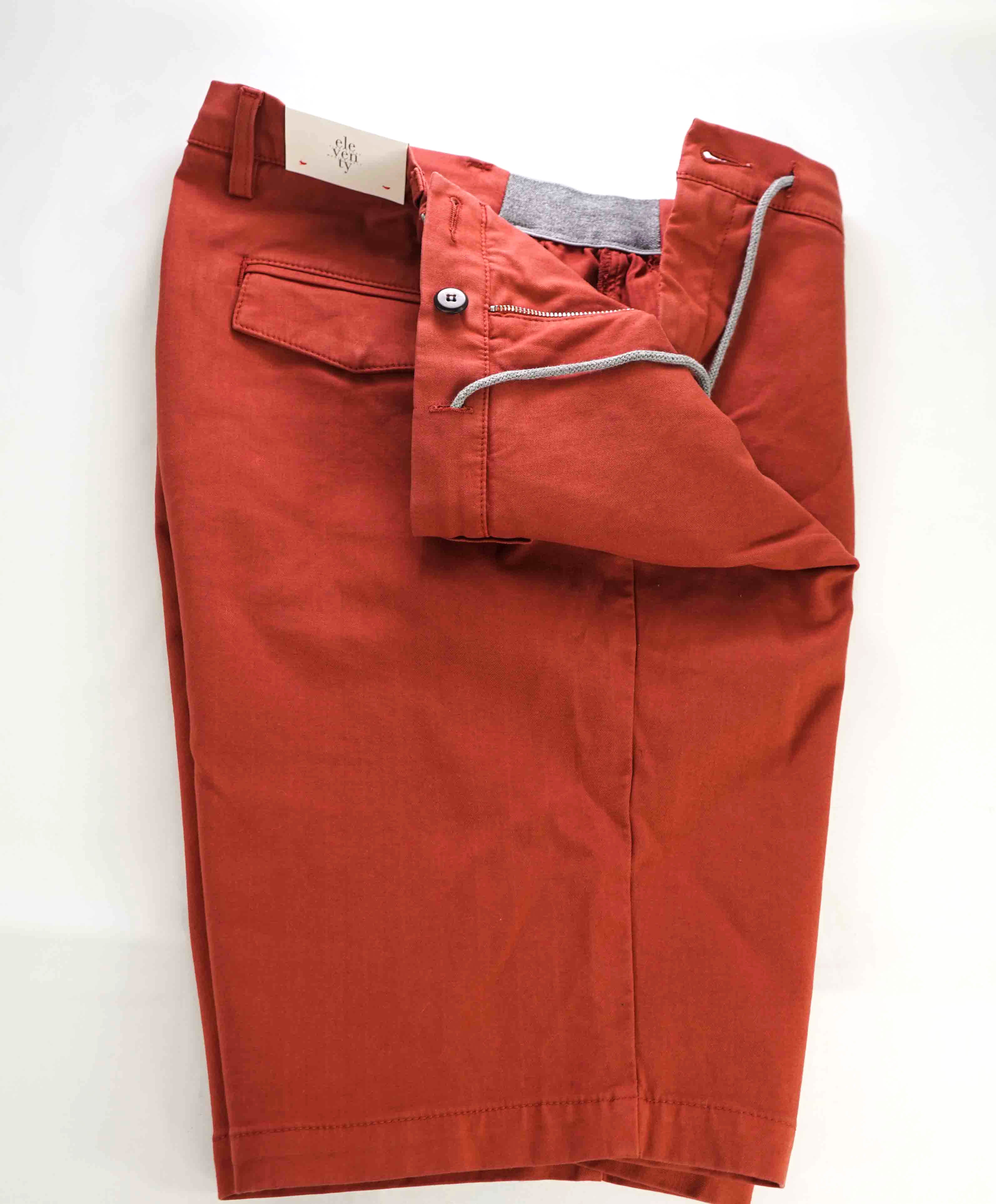 $295 ELEVENTY - COTTON BERMUDA Ochre Red Straight Chino Shorts Pants  - 36W