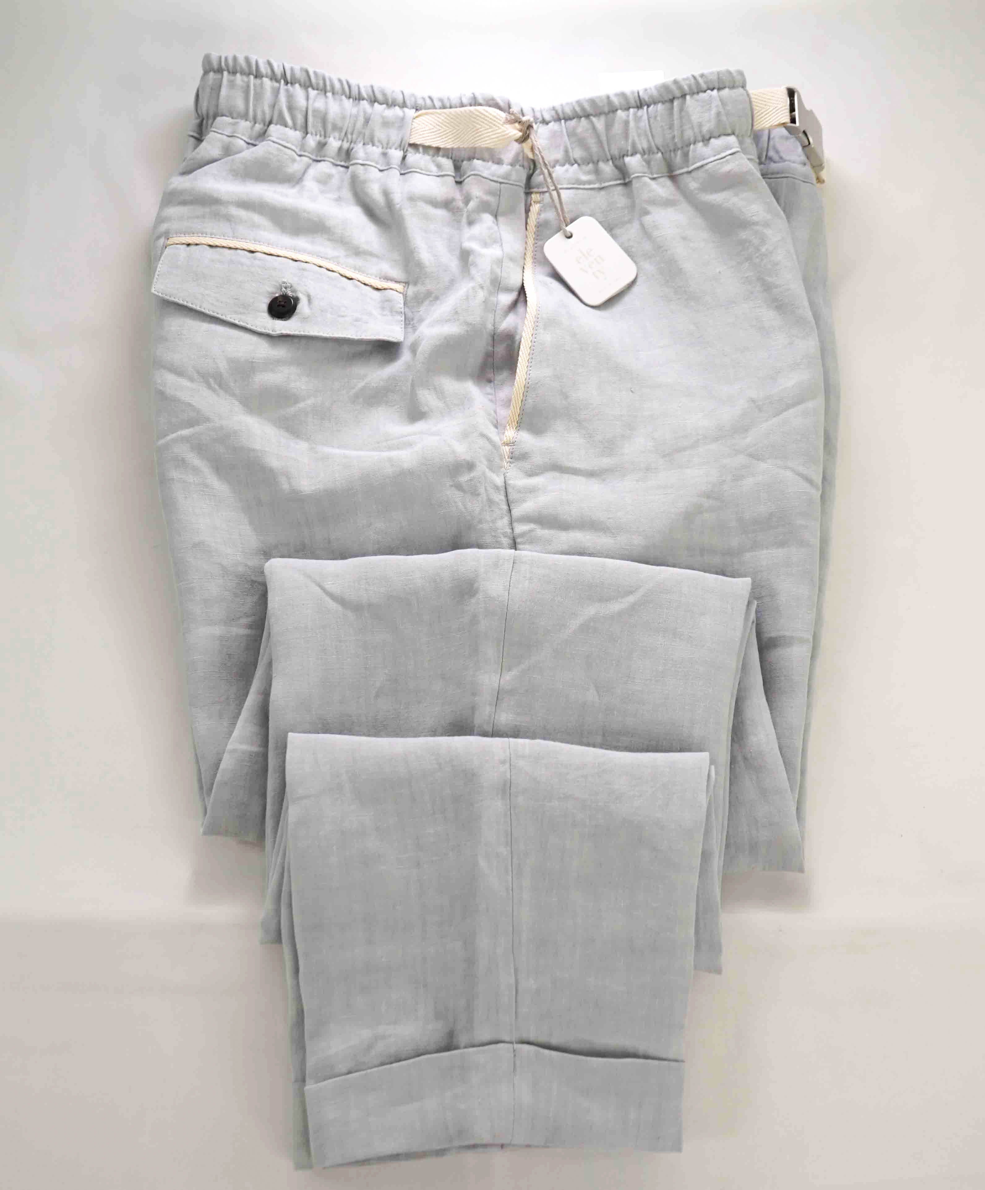 $795 ELEVENTY - Baby Blue LINEN Belted Ivory Tipped Casual Pants - 33W