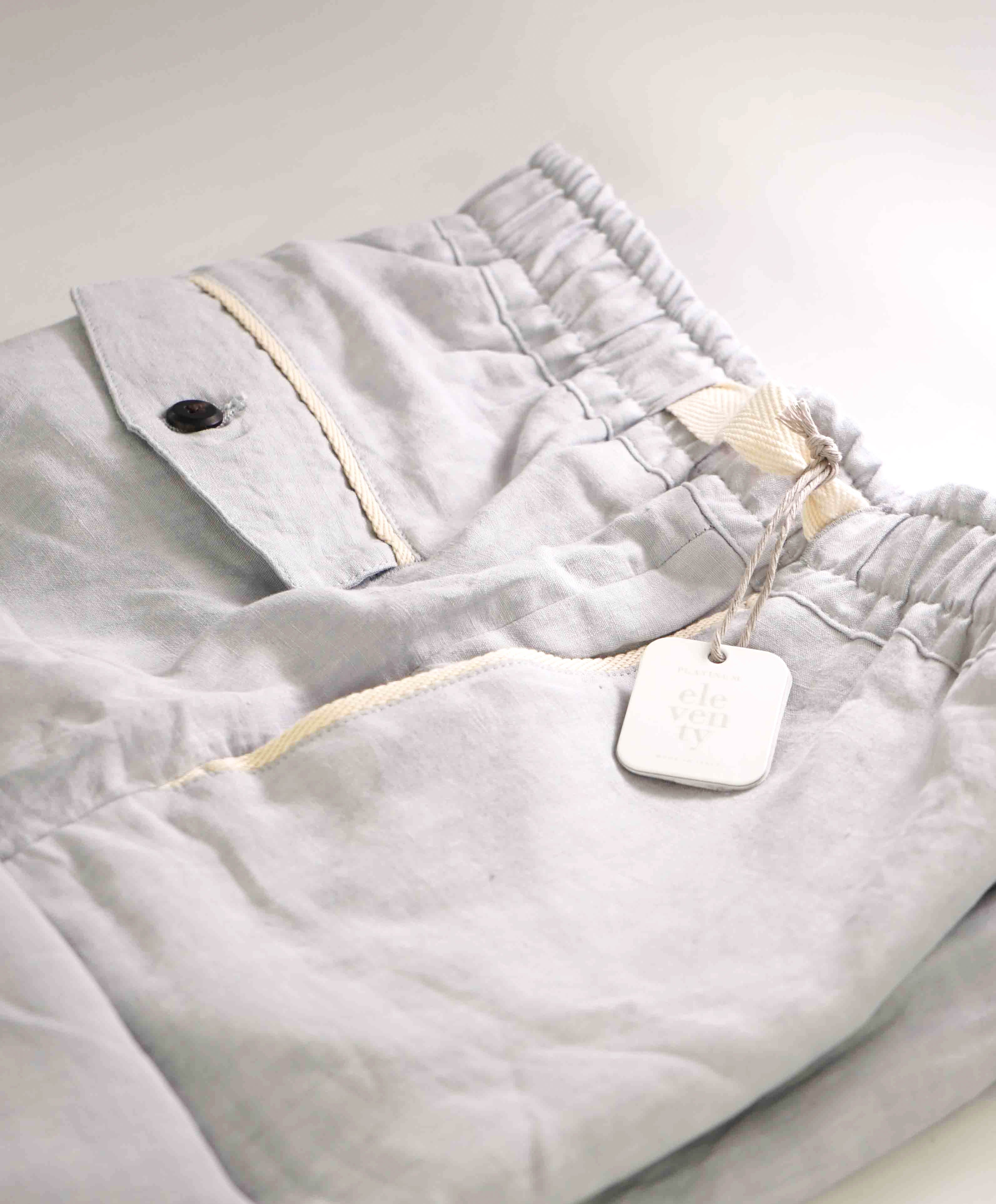 $795 ELEVENTY - Baby Blue LINEN Belted Ivory Tipped Casual Pants - 33W