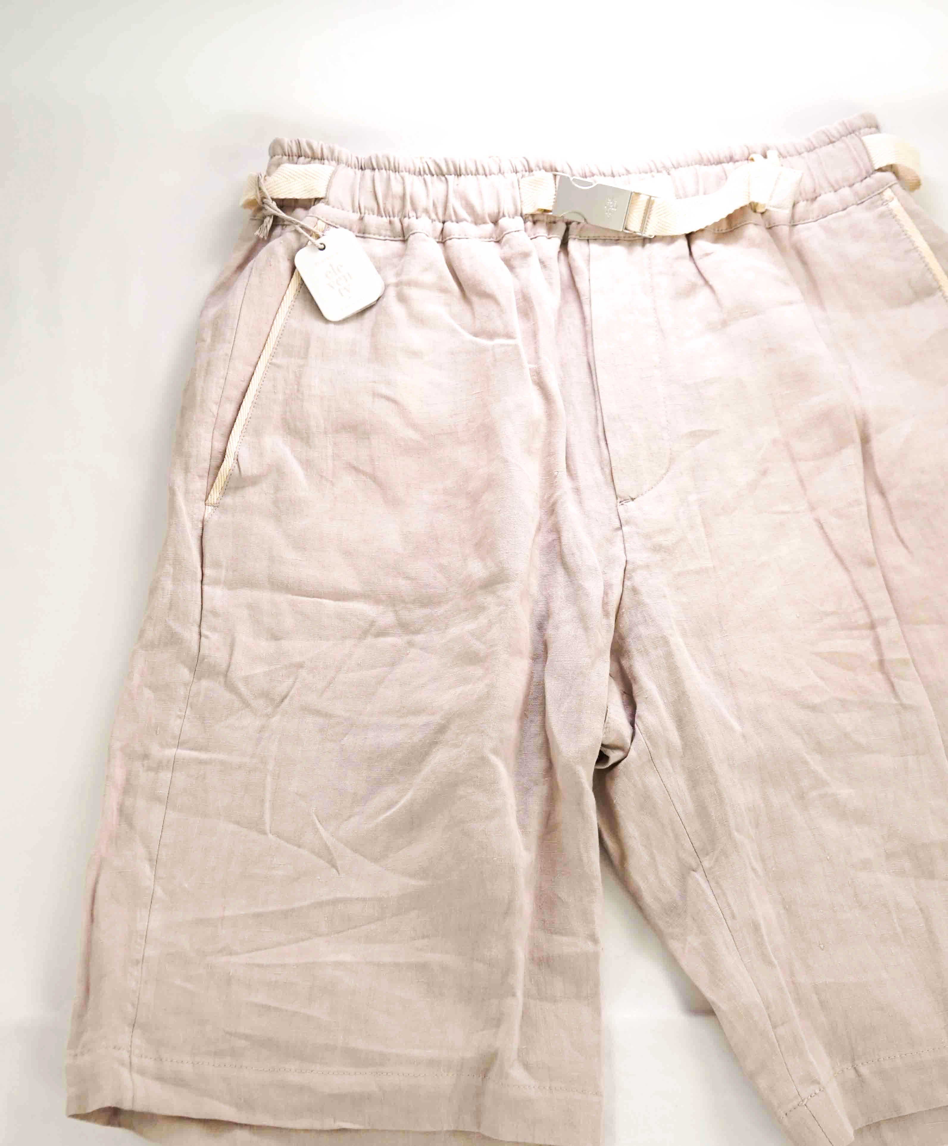 $695 ELEVENTY - Neutral Blue LINEN Belted Ivory Tipped Casual Shorts Pants - 33W