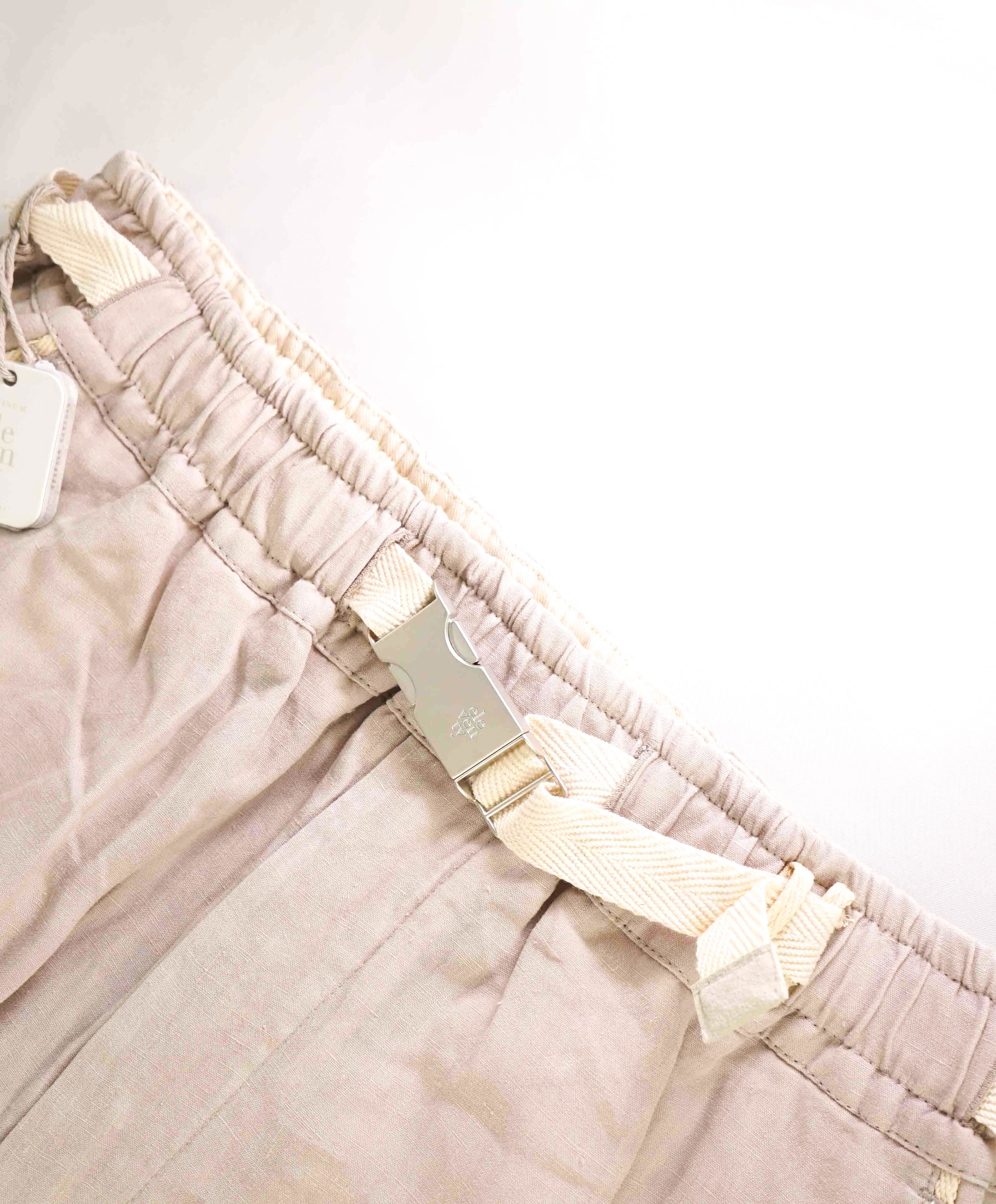 $695 ELEVENTY - Neutral Blue LINEN Belted Ivory Tipped Casual Shorts Pants - 33W