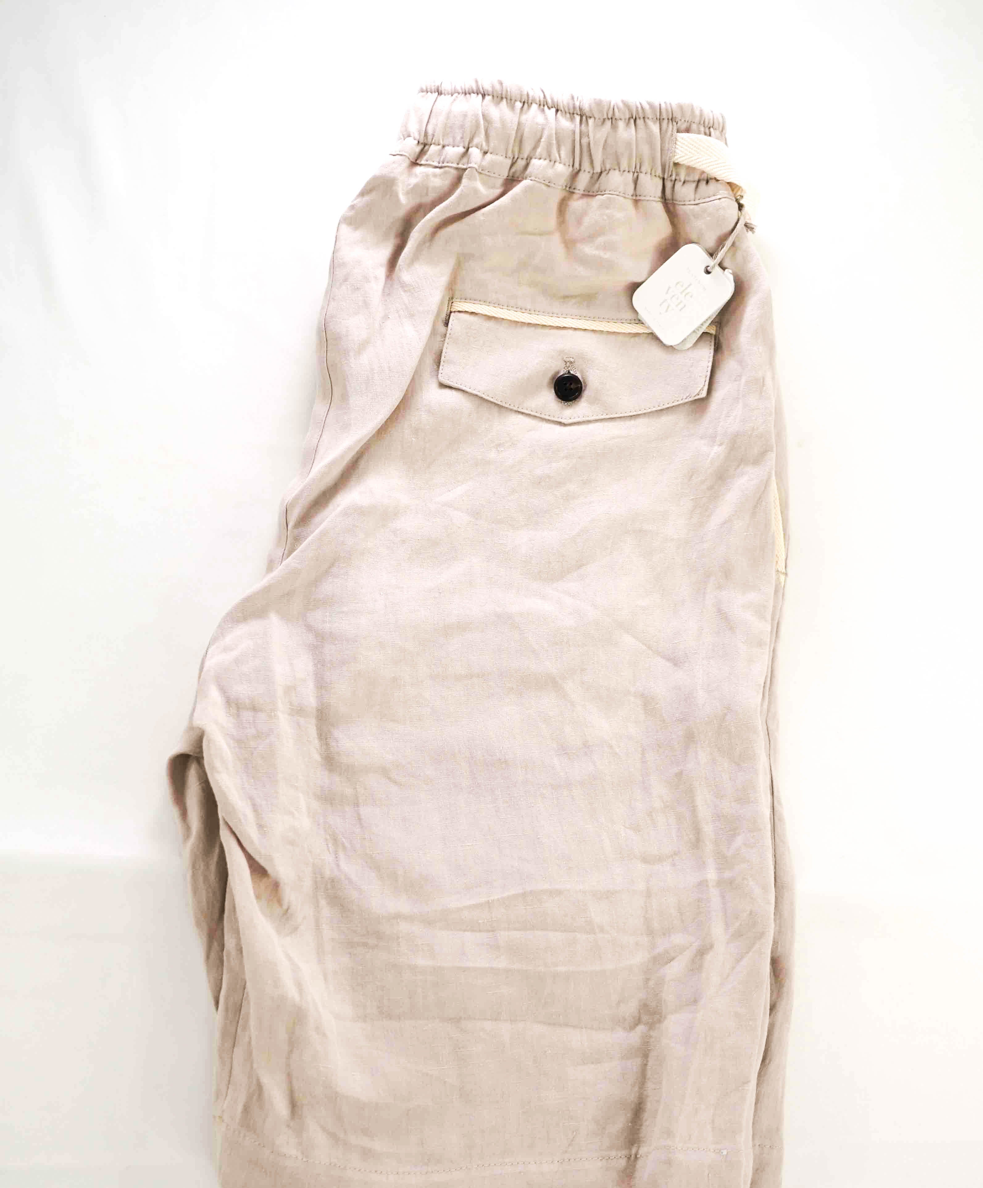 $695 ELEVENTY - Neutral Blue LINEN Belted Ivory Tipped Casual Shorts Pants - 33W