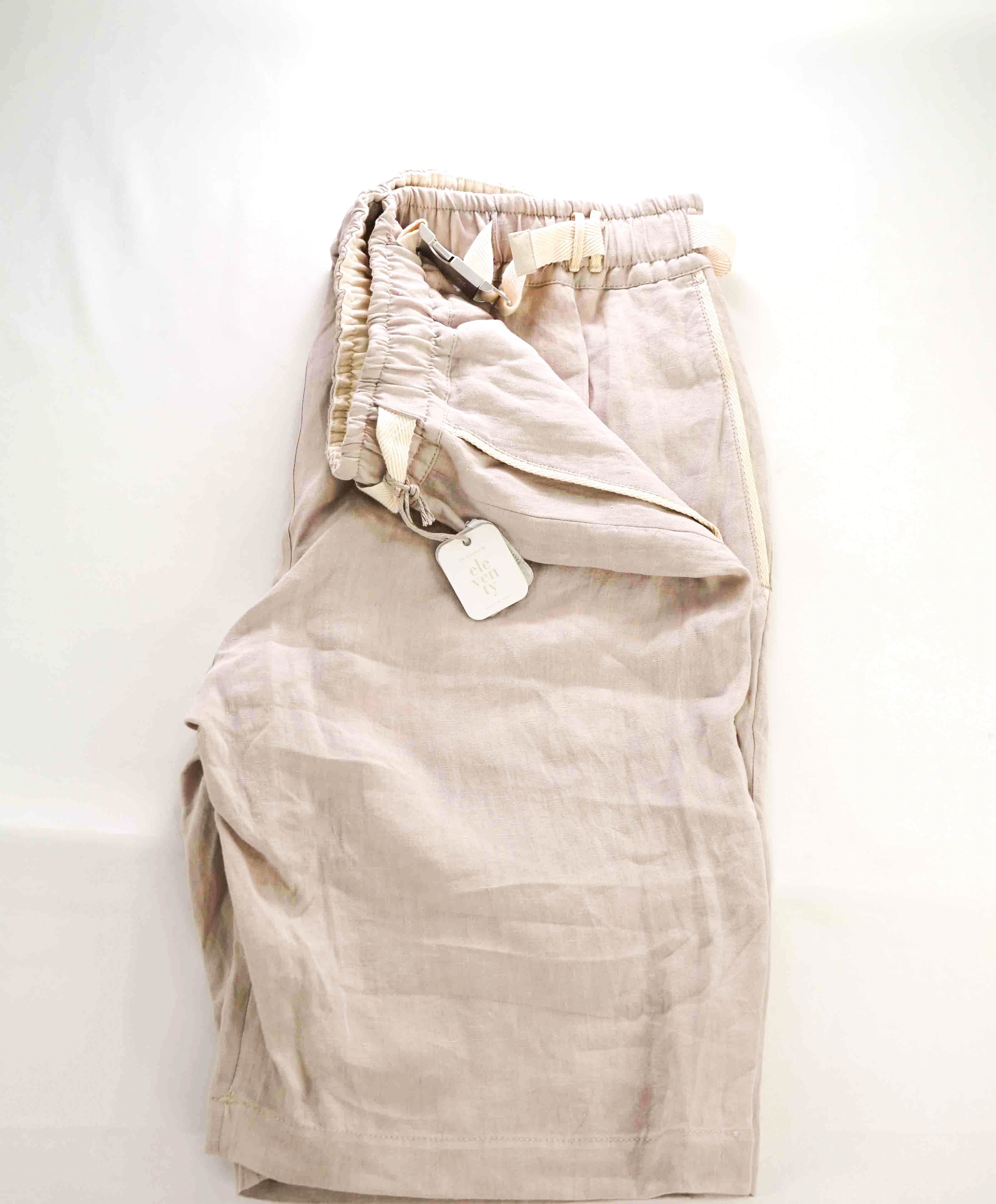 $695 ELEVENTY - Neutral Blue LINEN Belted Ivory Tipped Casual Shorts Pants - 33W