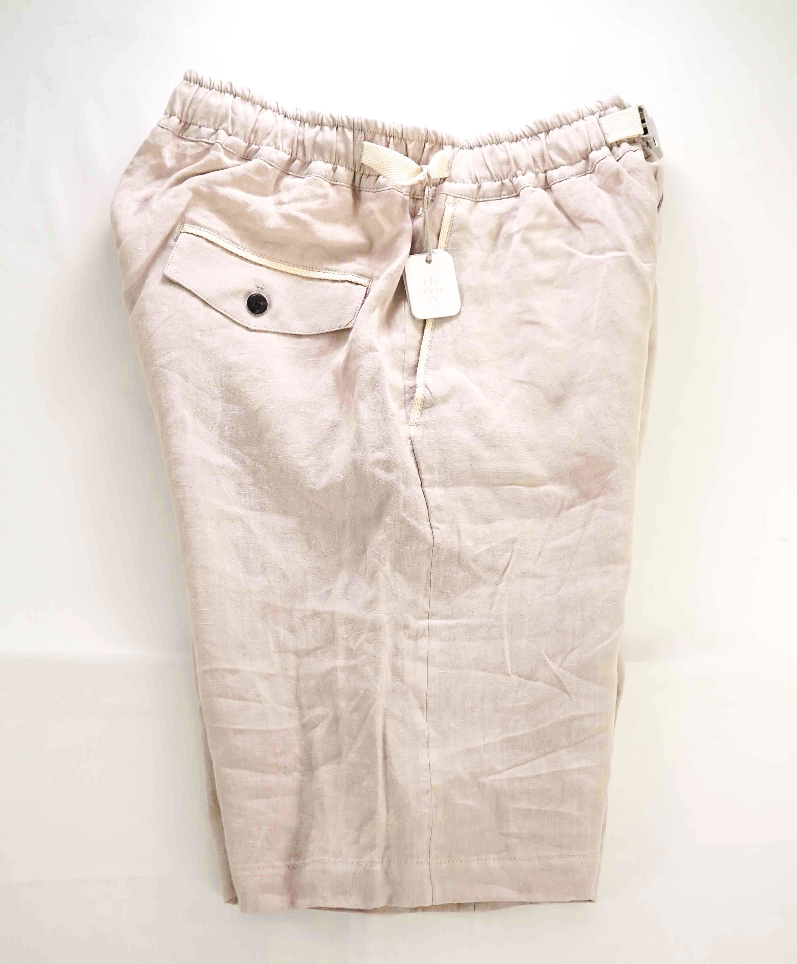 $695 ELEVENTY - Neutral Blue LINEN Belted Ivory Tipped Casual Shorts Pants - 33W