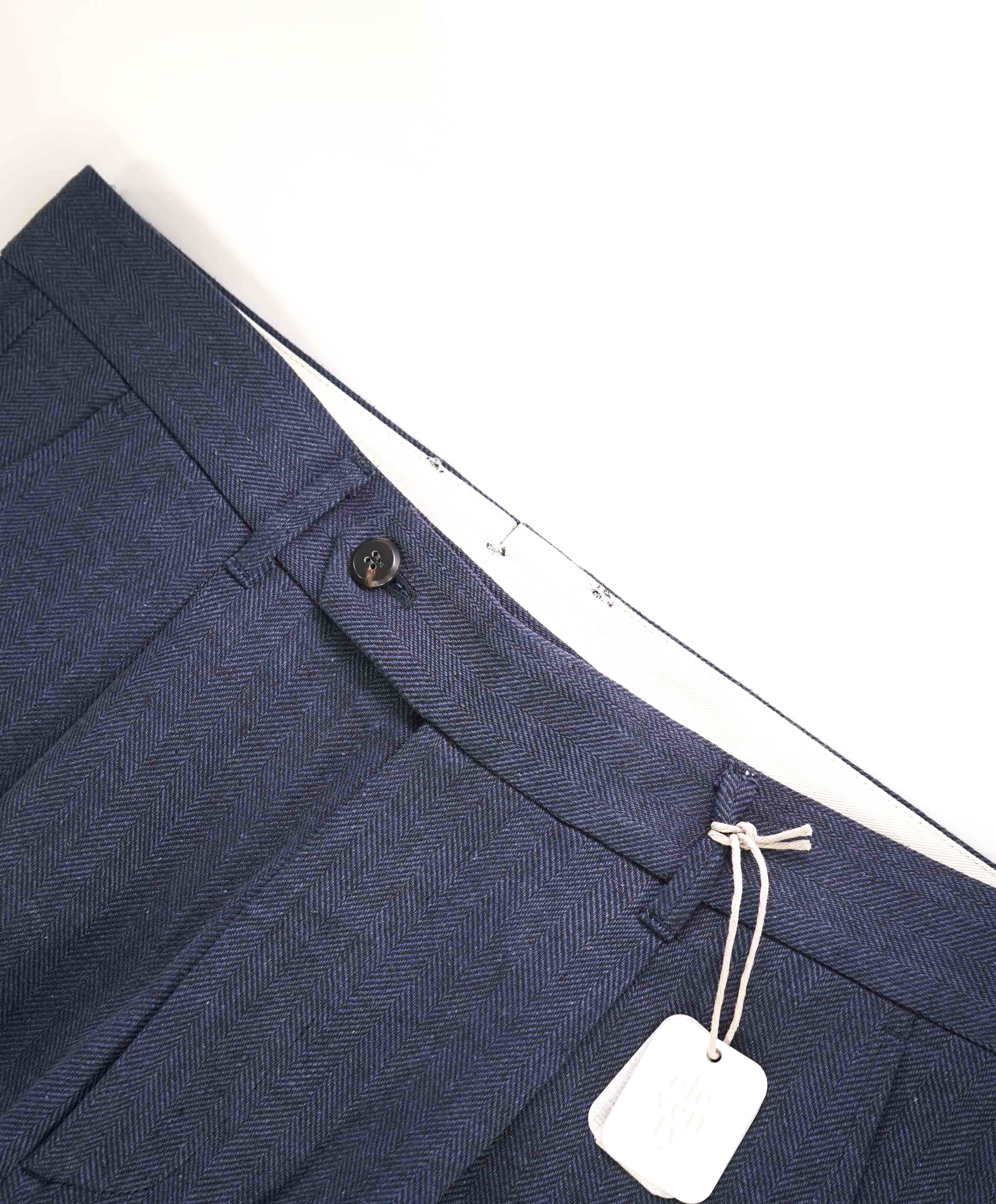 $575 ELEVENTY - Herringbone Fleck Blue Micro Dart Slim Dress Pants- 33W