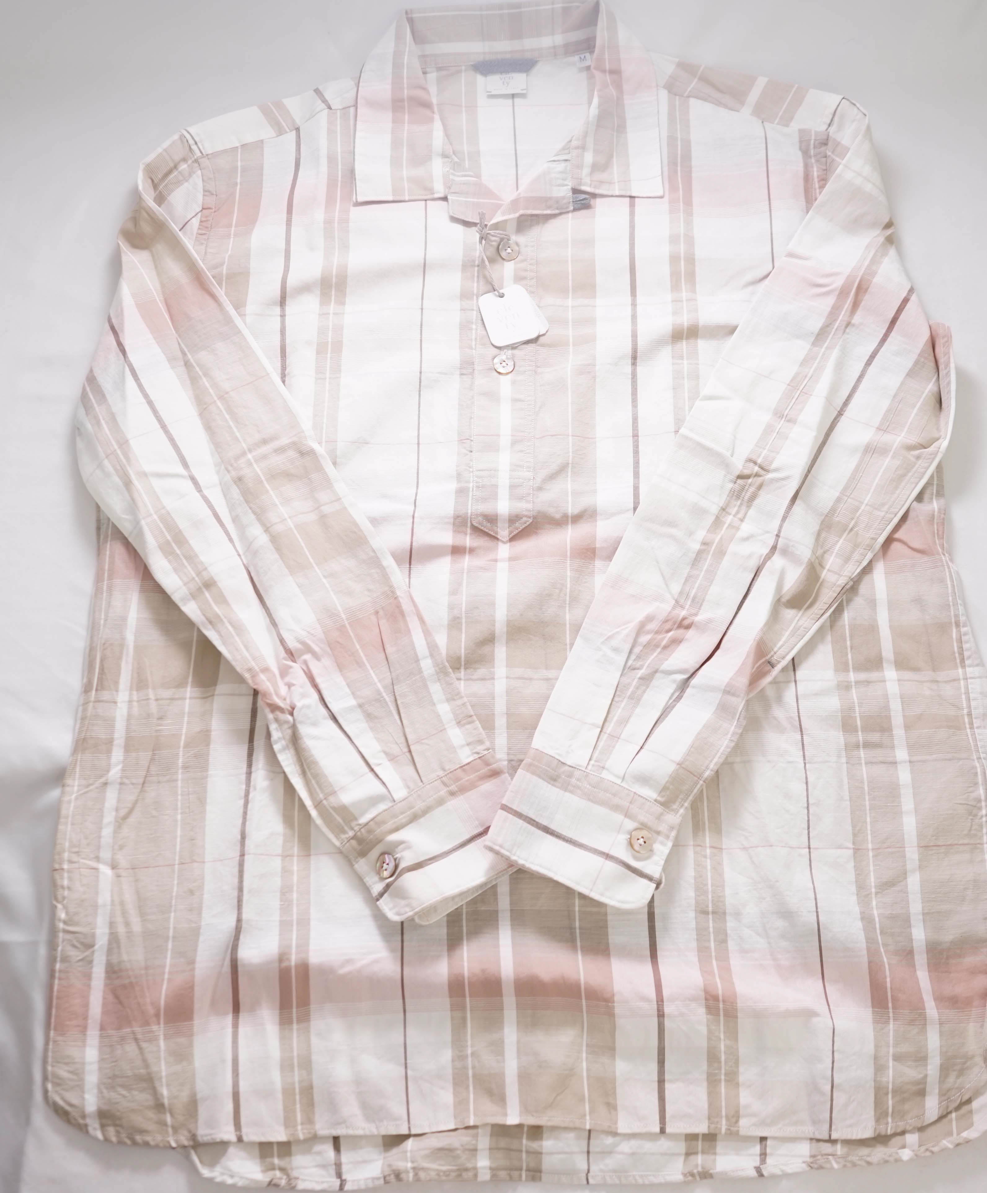 $495 ELEVENTY - *ALT STRIPE* Havana Collar LINEN/Cotton Shirt - M