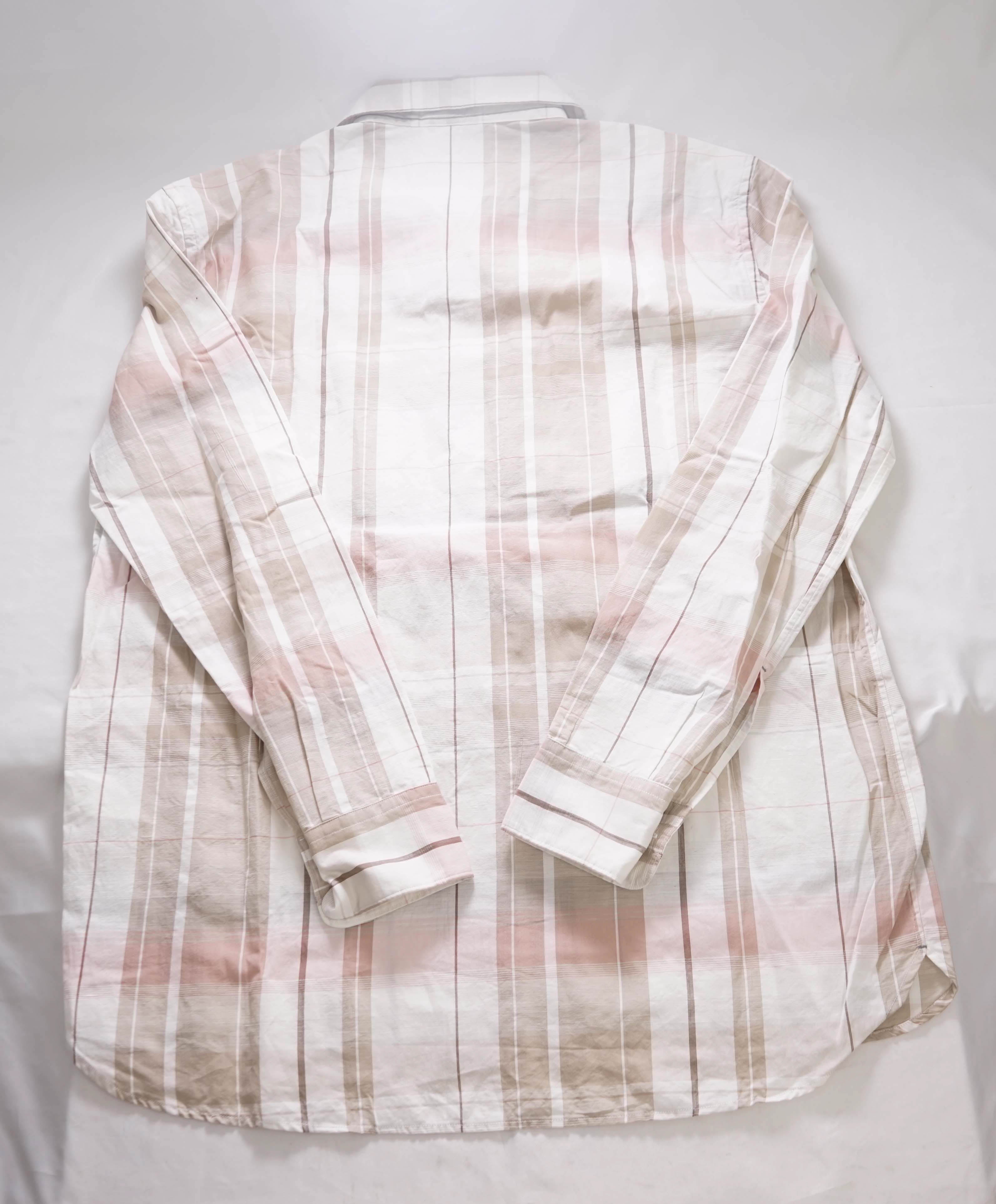 $495 ELEVENTY - *ALT STRIPE* Havana Collar LINEN/Cotton Shirt - M