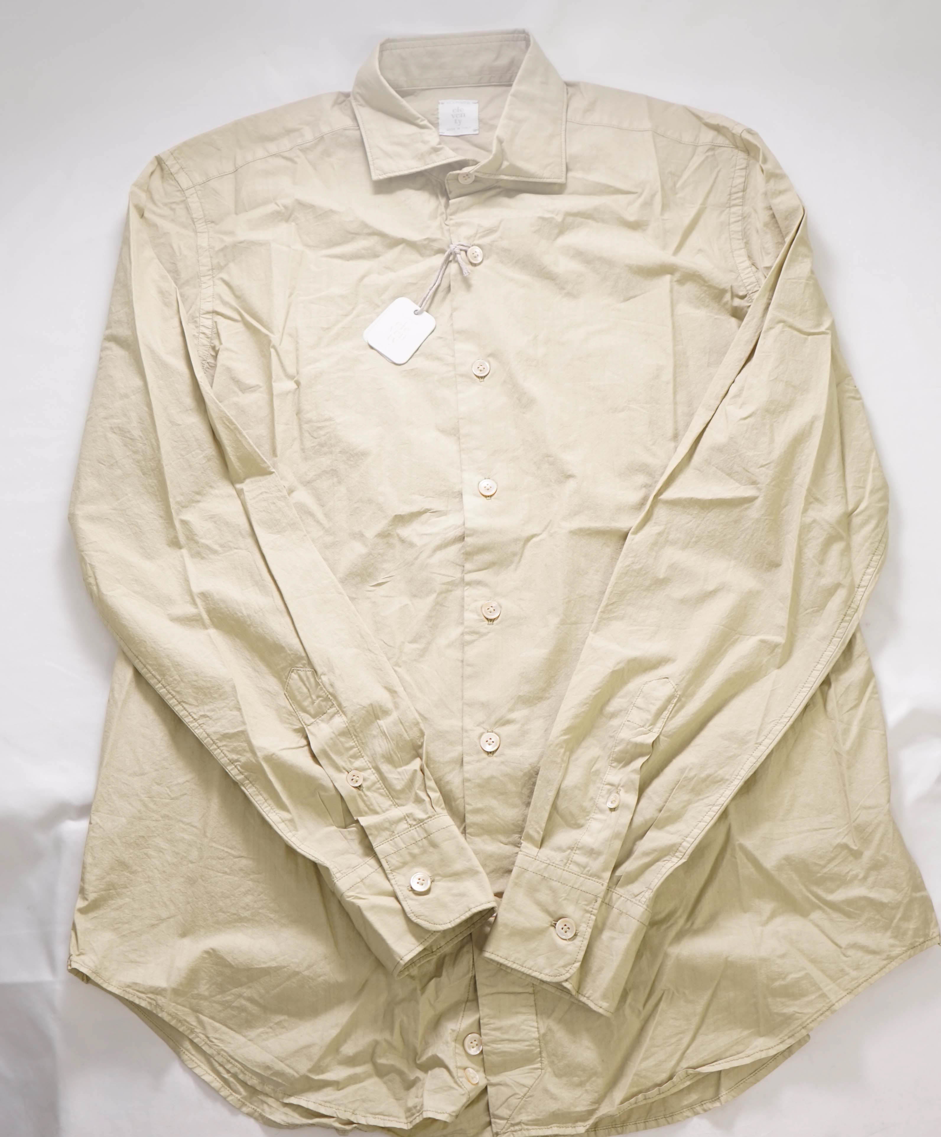 $395 ELEVENTY - *SPREAD COLLAR* Khaki Soft Dress Shirt - M