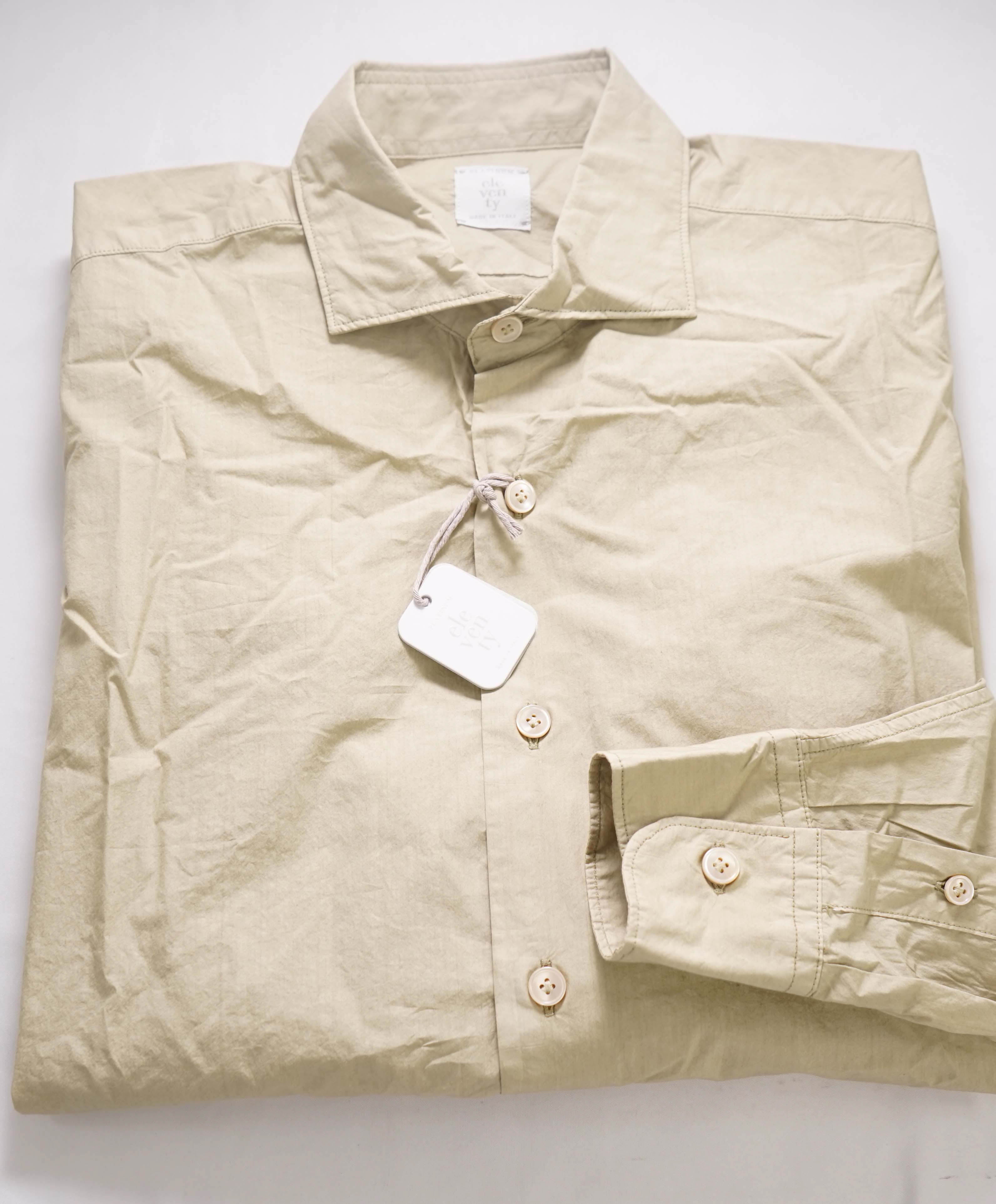 $395 ELEVENTY - *SPREAD COLLAR* Khaki Soft Dress Shirt - M