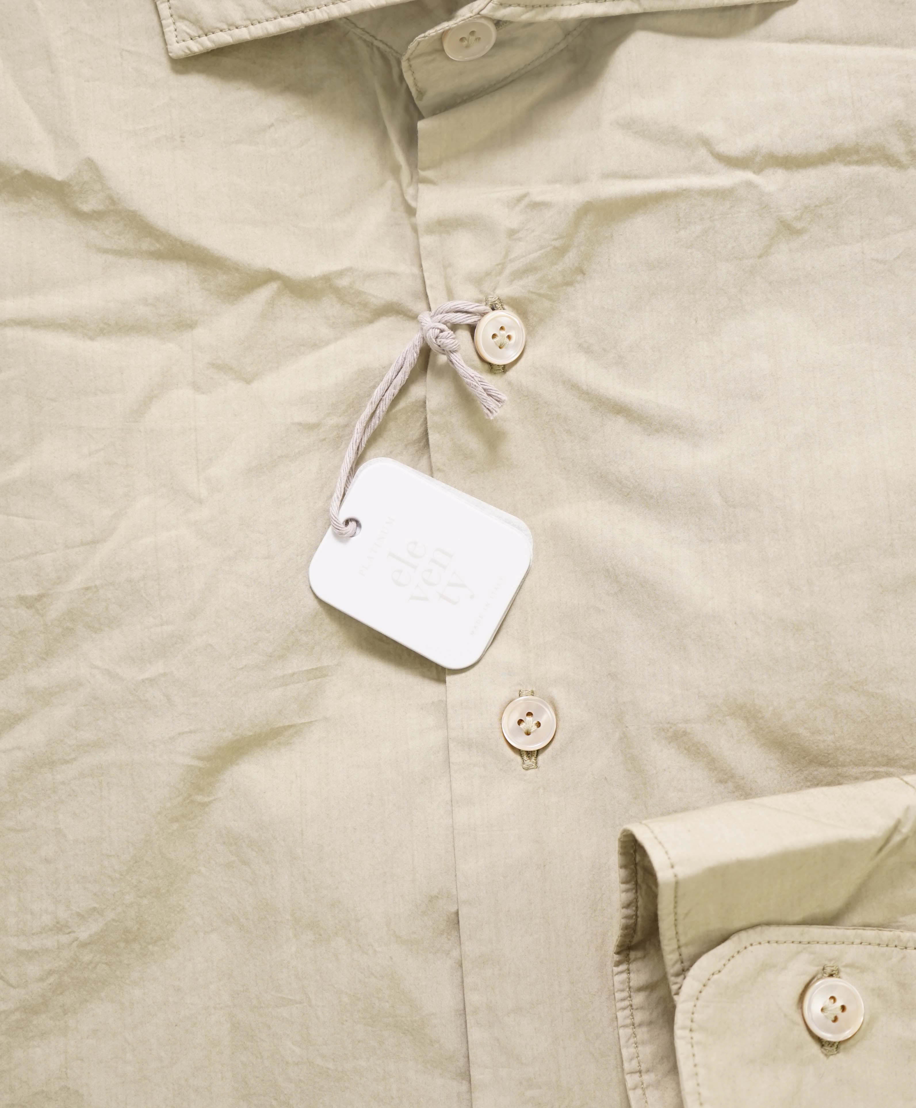 $395 ELEVENTY - *SPREAD COLLAR* Khaki Soft Dress Shirt - M