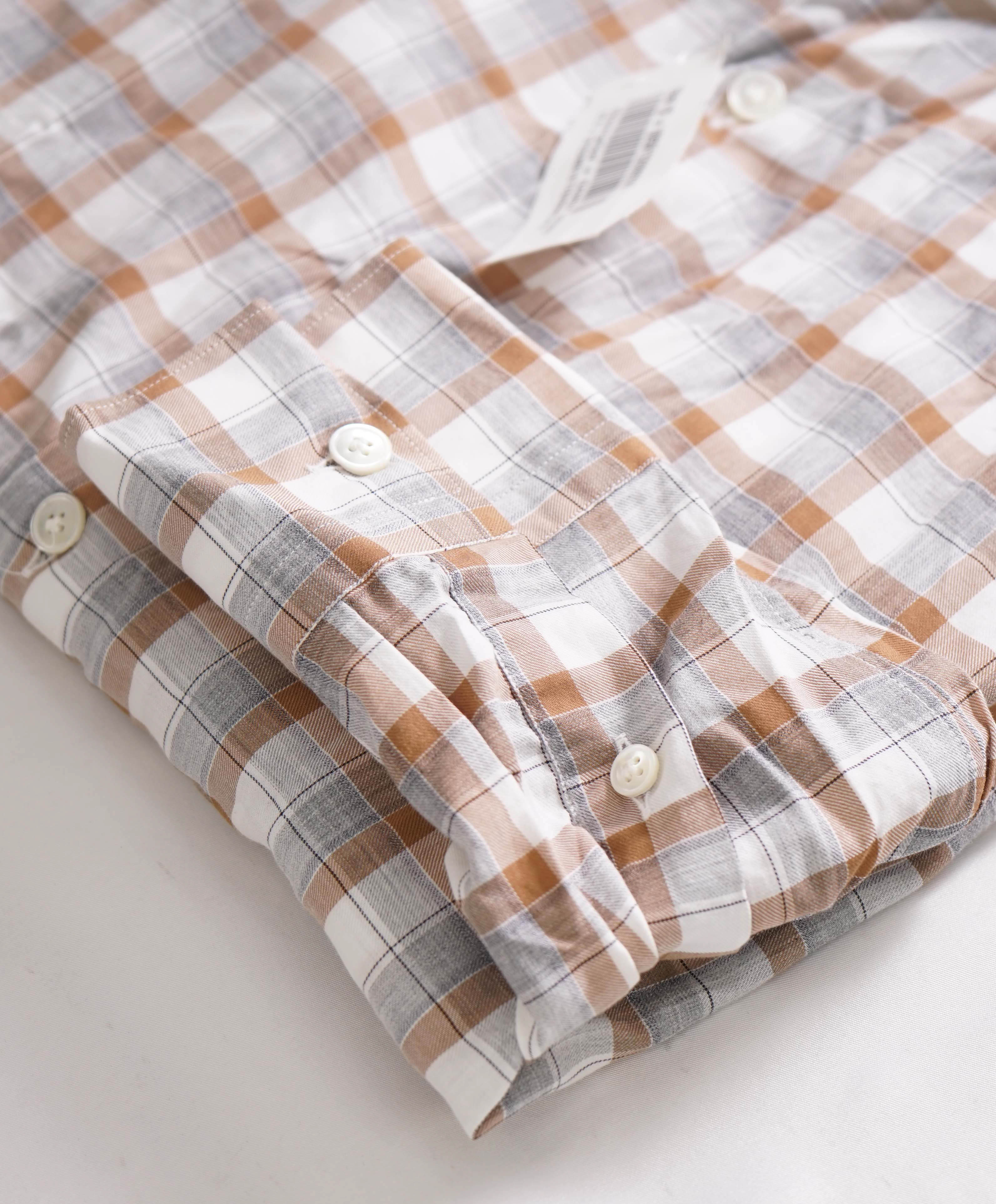 $495 ELEVENTY - *SPREAD COLLAR* Brown/White Check Dress Shirt - S