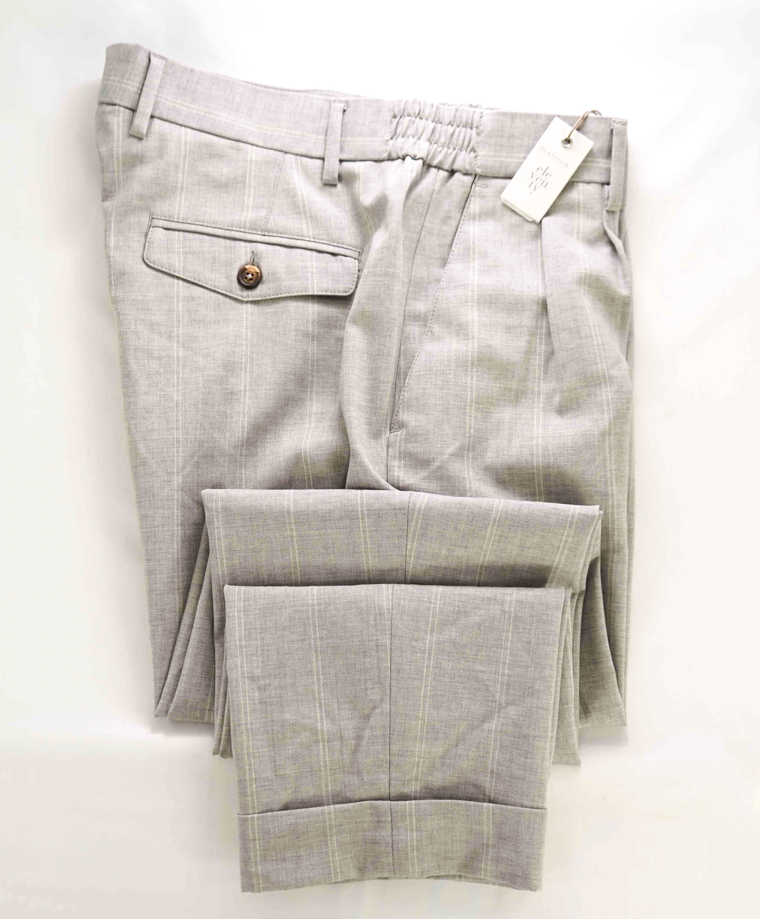 $795 ELEVENTY - Wool/Elastane Chalk Stripe Cuffed Dress Pants- 34W