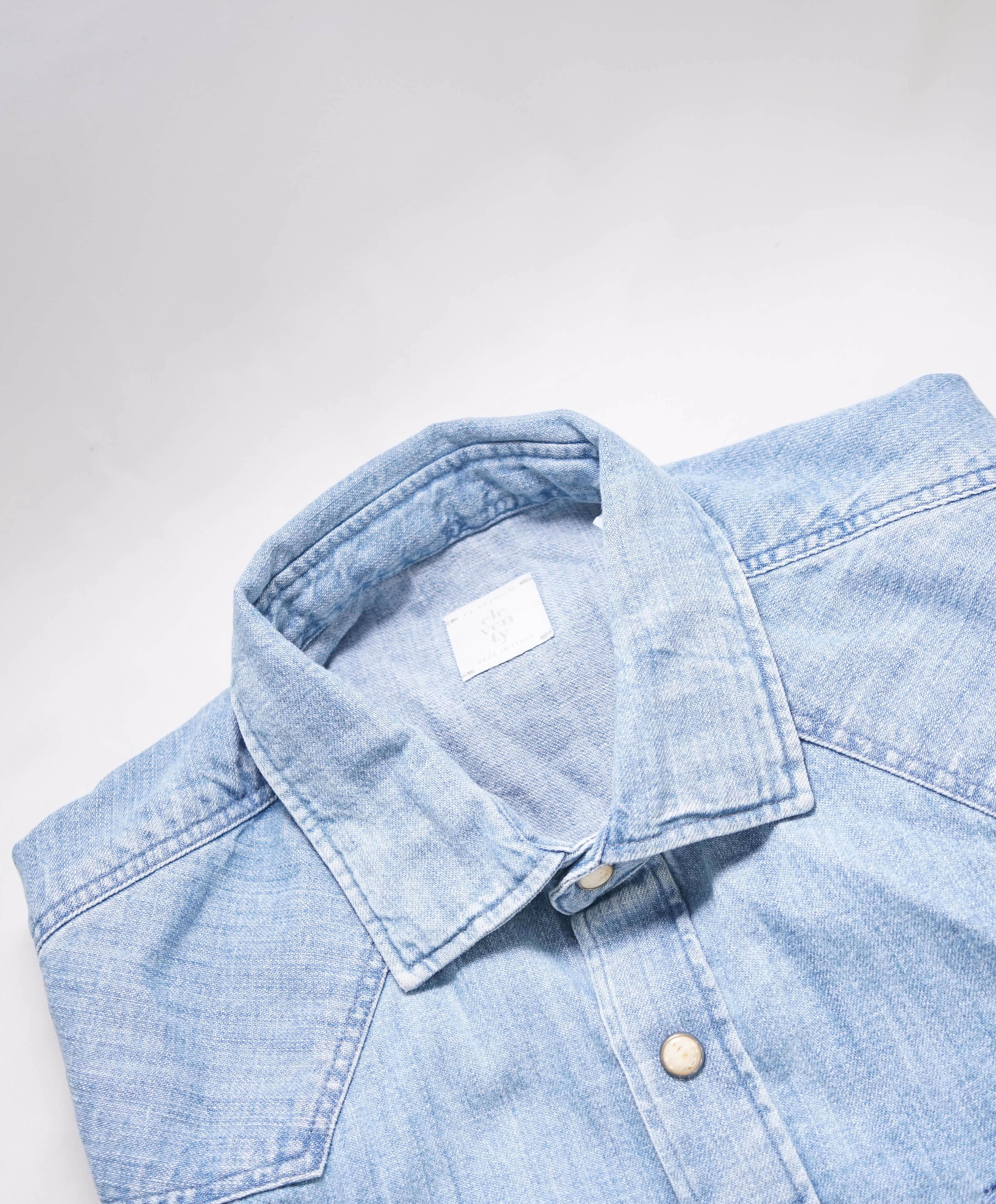 $445 ELEVENTY - *SNAP FRONT* Solid DENIM Shirt - M