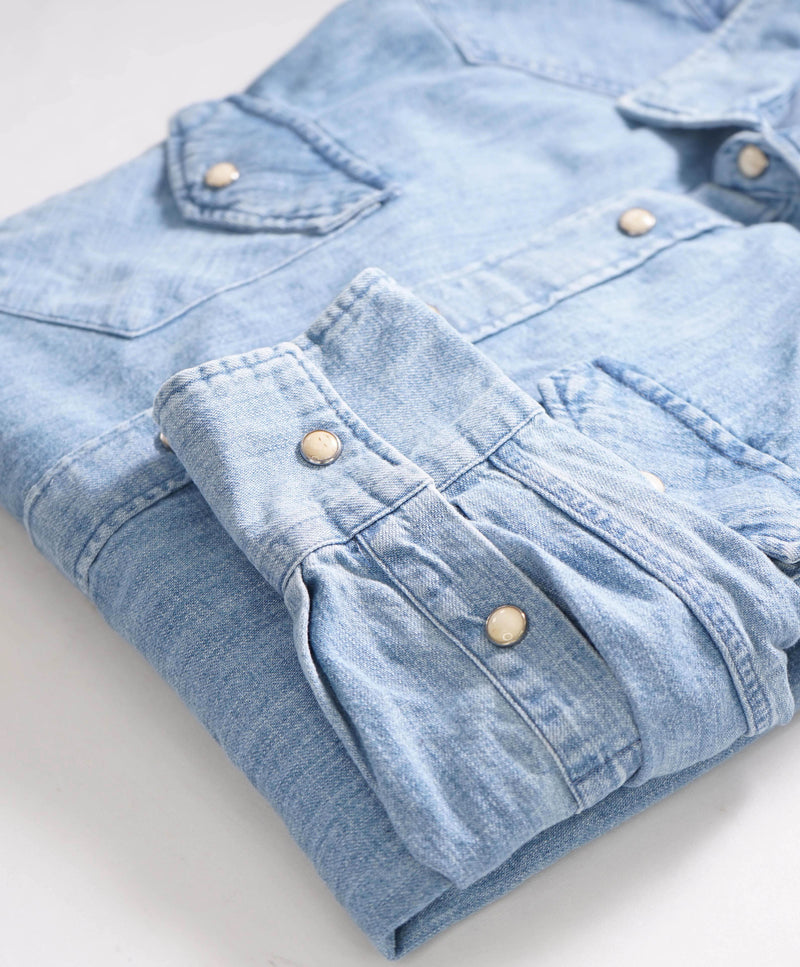 $445 ELEVENTY - *SNAP FRONT* Solid DENIM Shirt - M