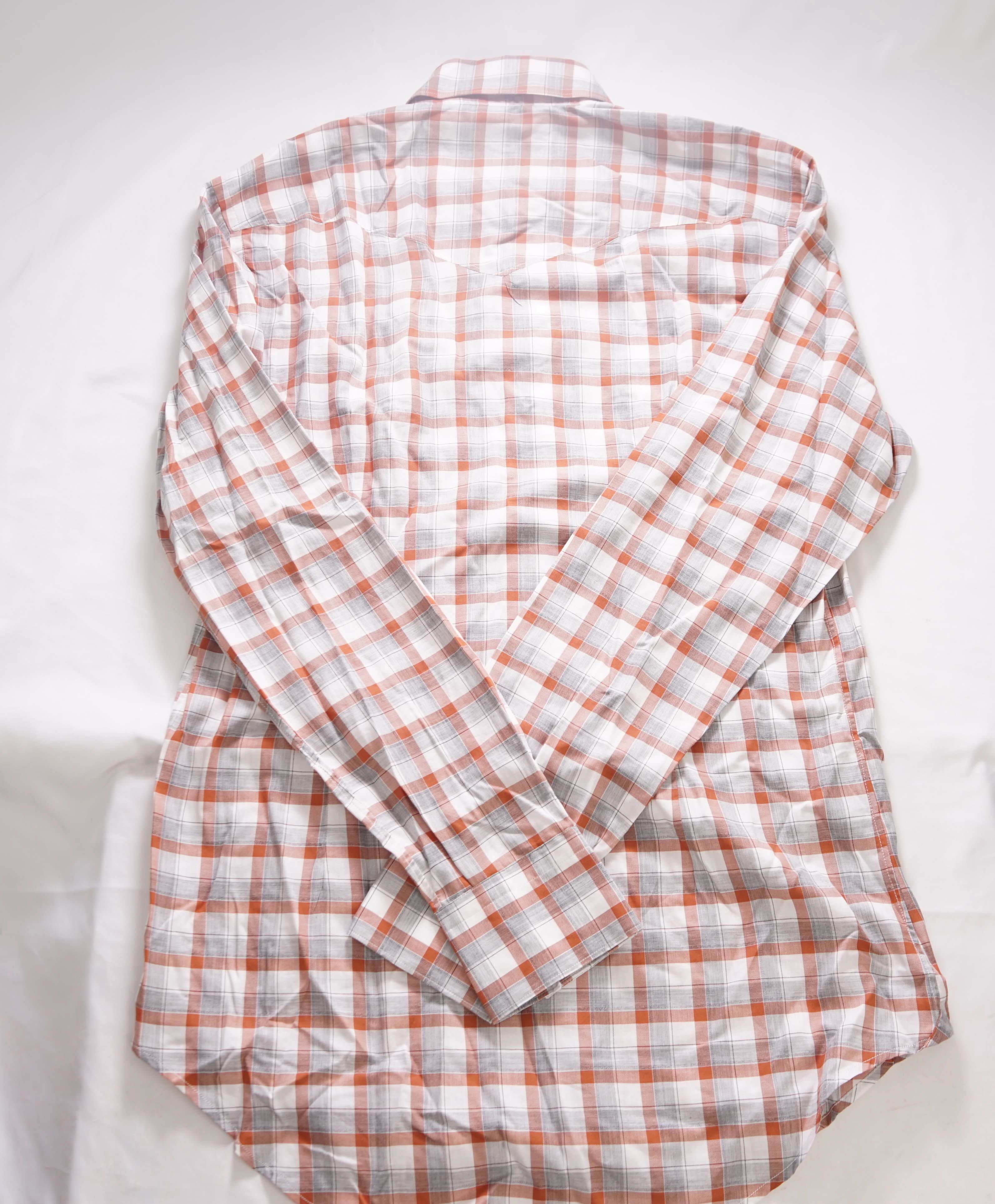 $495 ELEVENTY - *SNAP FRONT* Orange/White Check Dress Shirt - M