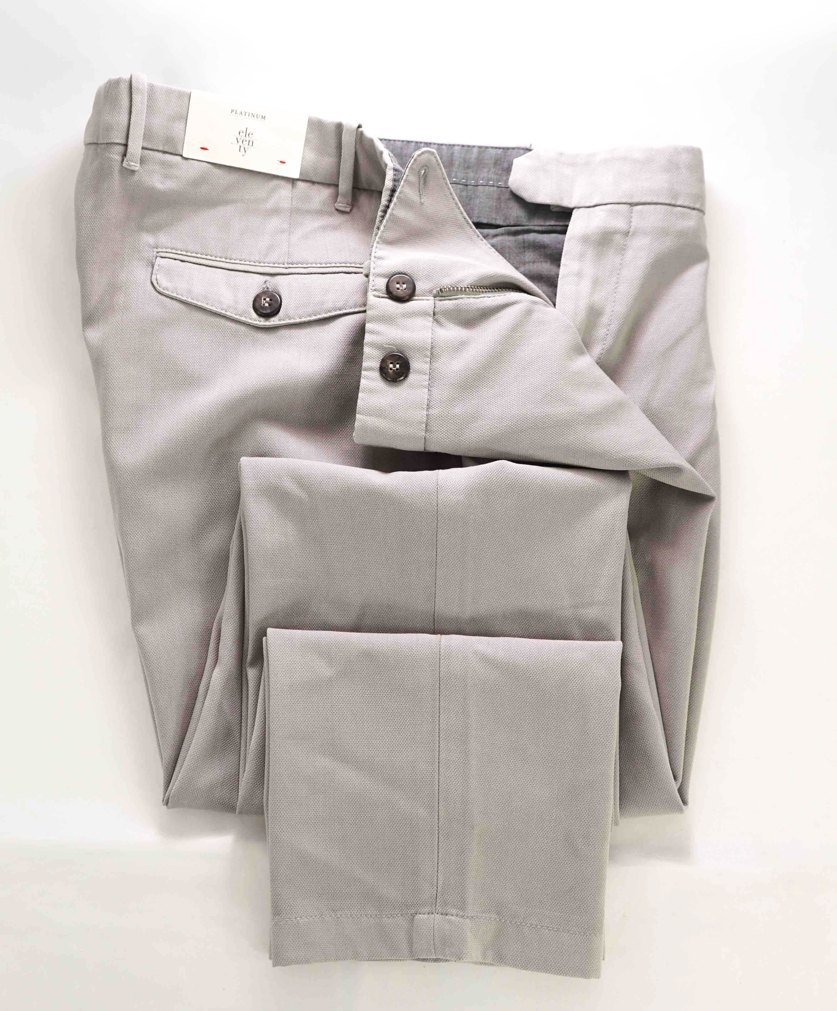 $495 ELEVENTY - PURE LINEN Gray Jacquard Micro Dart Slim Dress Pants- 36W