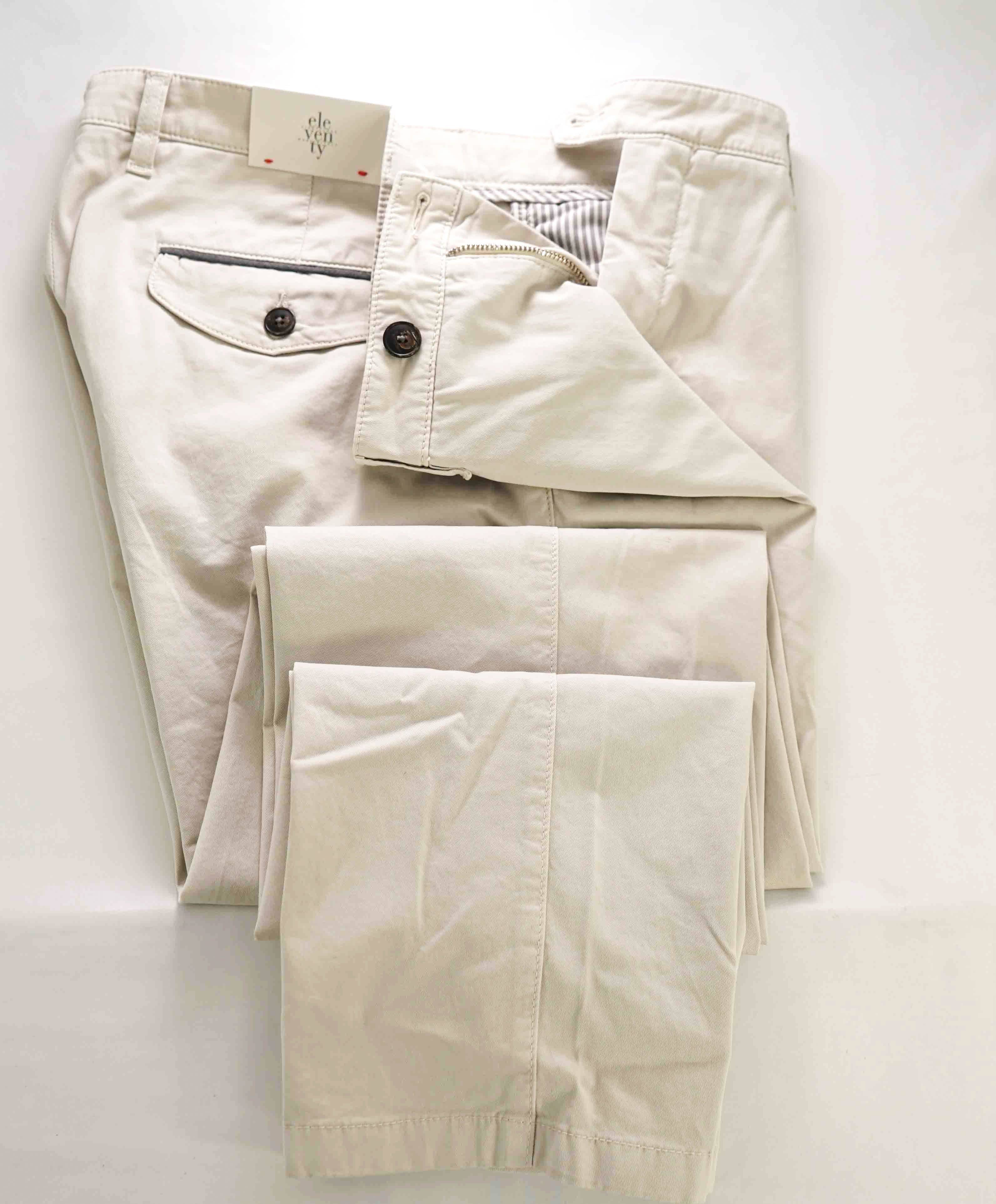 $295 ELEVENTY - Contrast Piping Neutral Beige Cotton Chino Pants - 34W