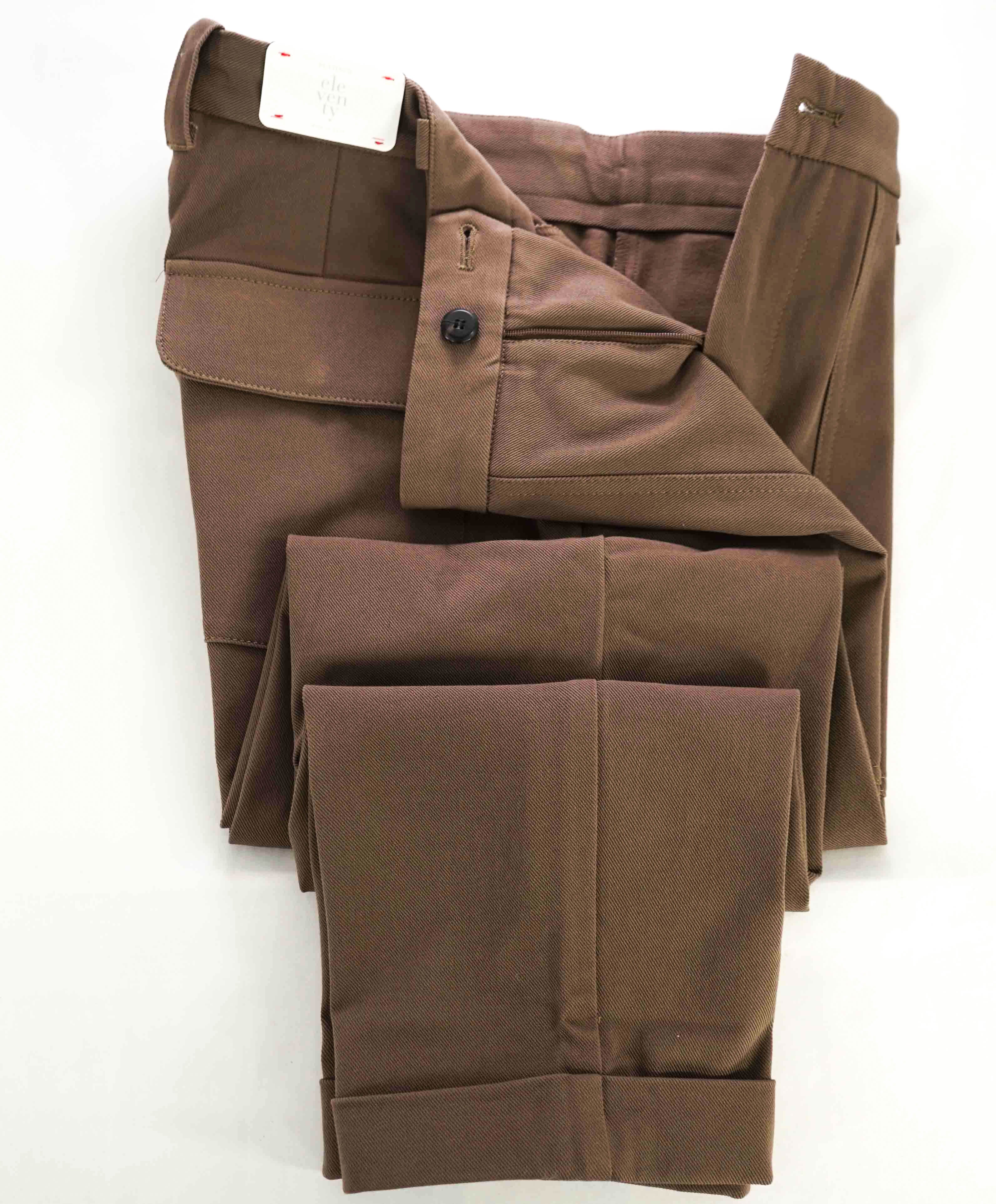 $695 ELEVENTY - Coco Brown Cotton/Elastane Patch Pocket Chino Pants - 33W