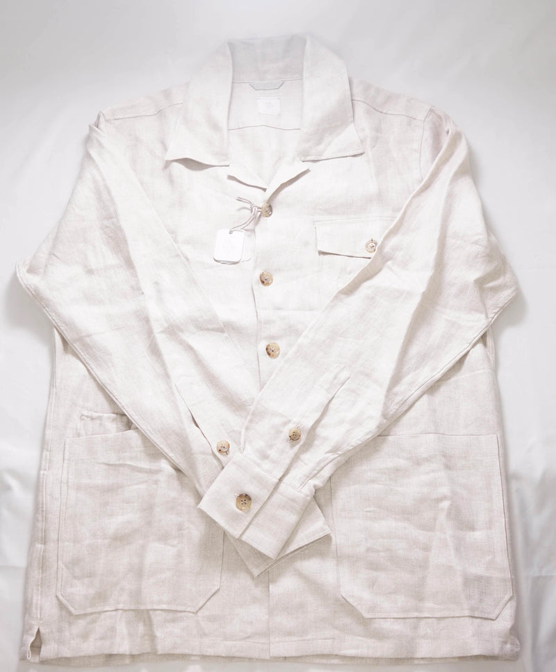 $595 ELEVENTY PLATINUM - Pure LINEN Neutral Herringbone Shirt Jacket Coat - M