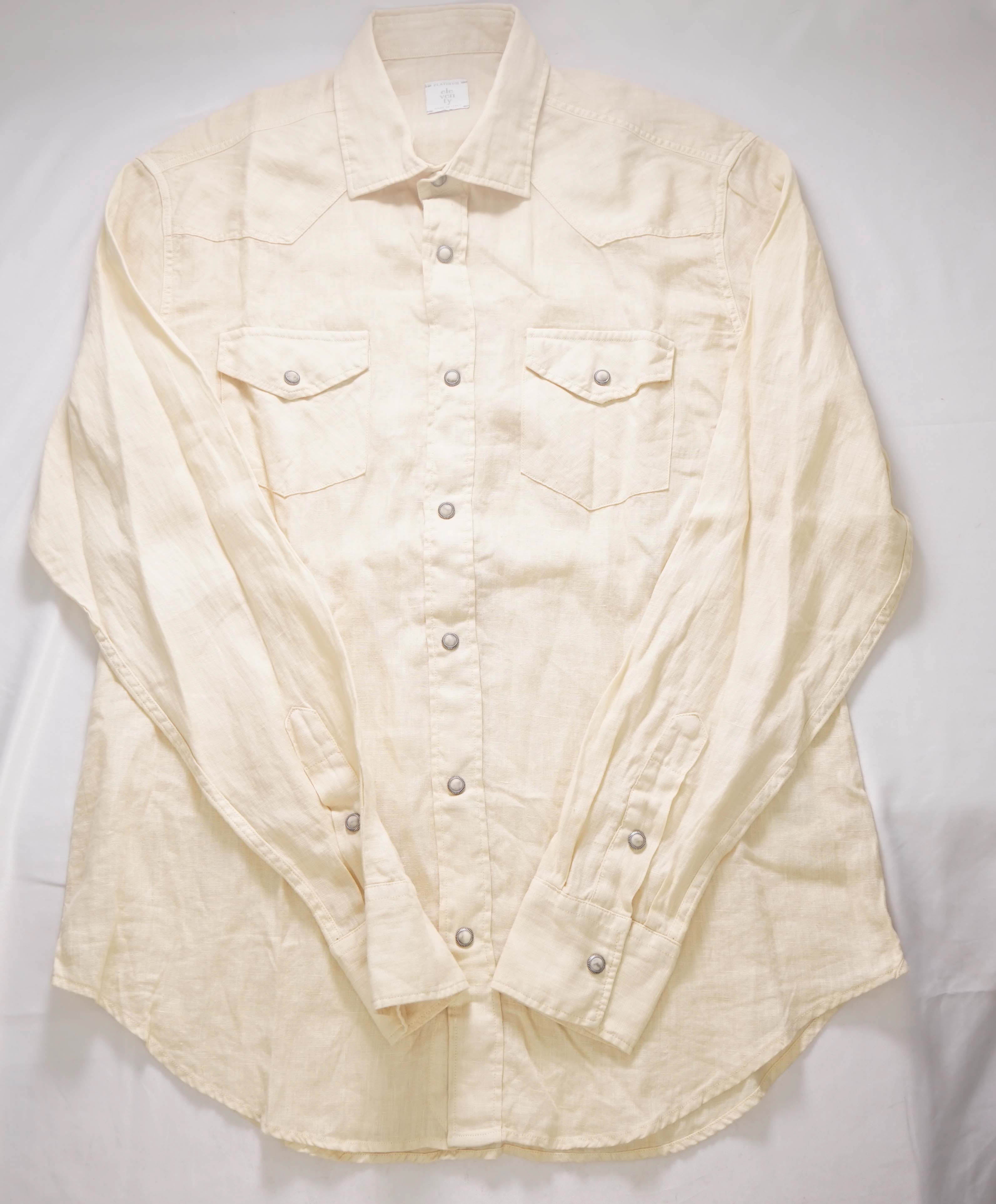 $495 ELEVENTY - *SNAP FRONT* Pastel Yellow LINEN Dress Shirt - M