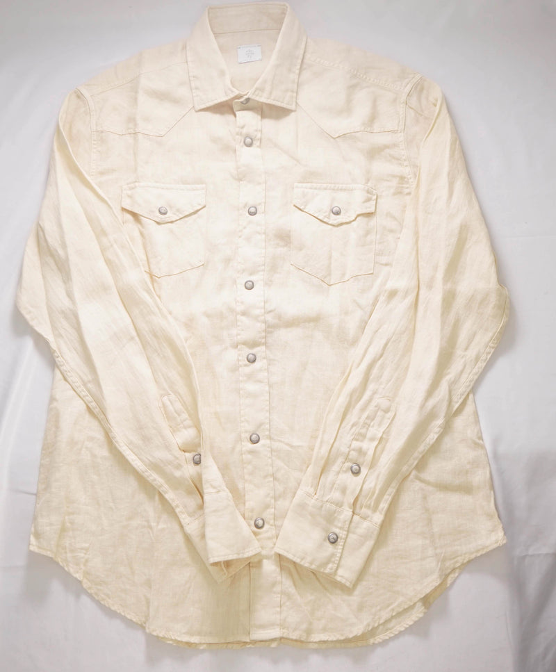 $495 ELEVENTY - *SNAP FRONT* Pastel Yellow LINEN Dress Shirt - M