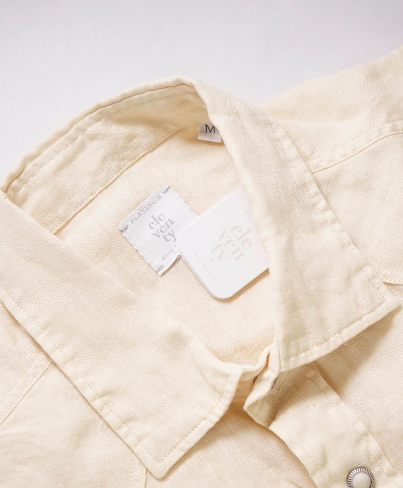 $495 ELEVENTY - *SNAP FRONT* Pastel Yellow LINEN Dress Shirt - M