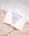 $495 ELEVENTY - *CONTRAST COLLAR* Brown/White Stripe Dress Shirt - M