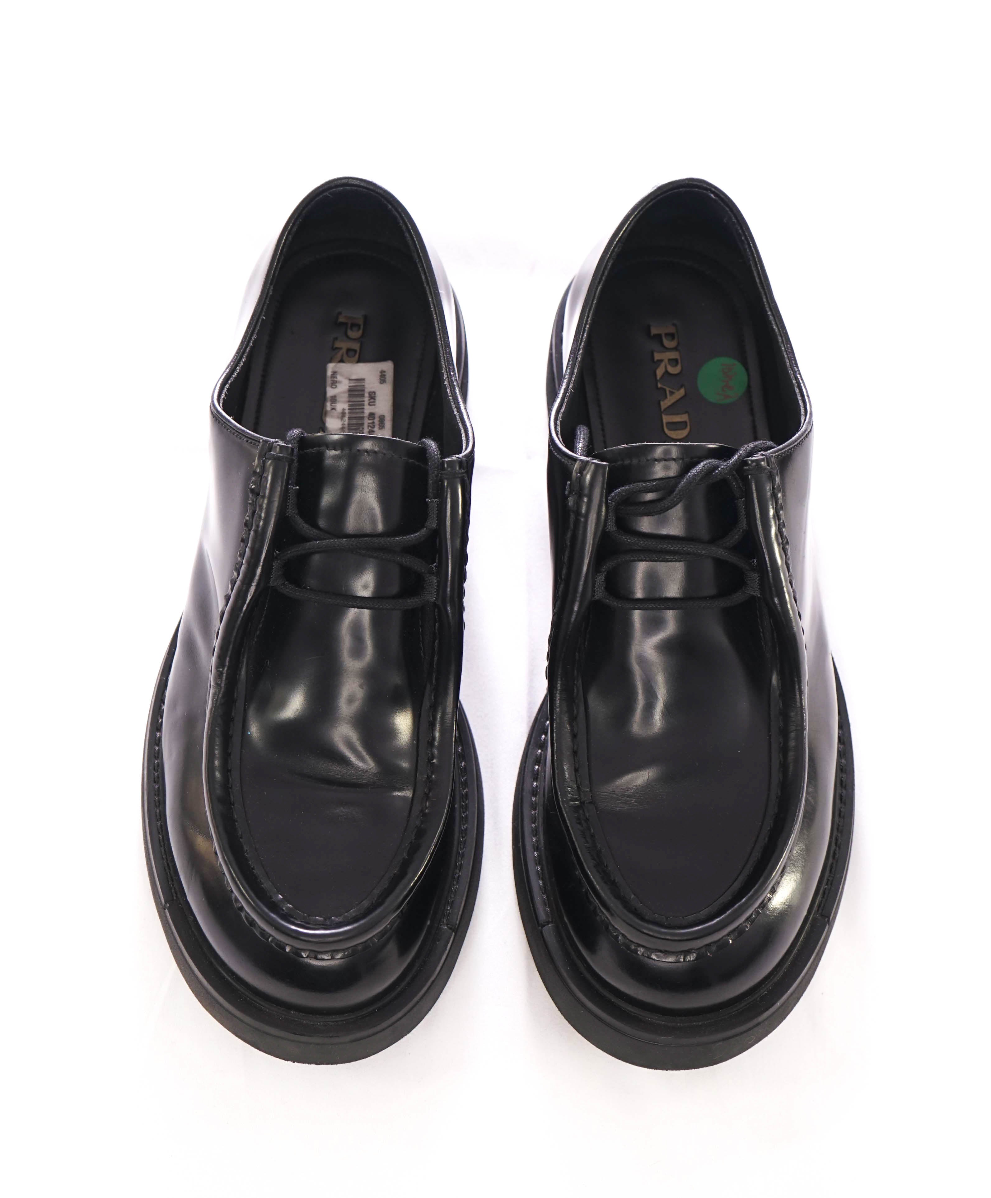 $1,250 PRADA - Men's Diapason Opaque Brushed Leather Derby Shoes - 11 US (10 Prada)