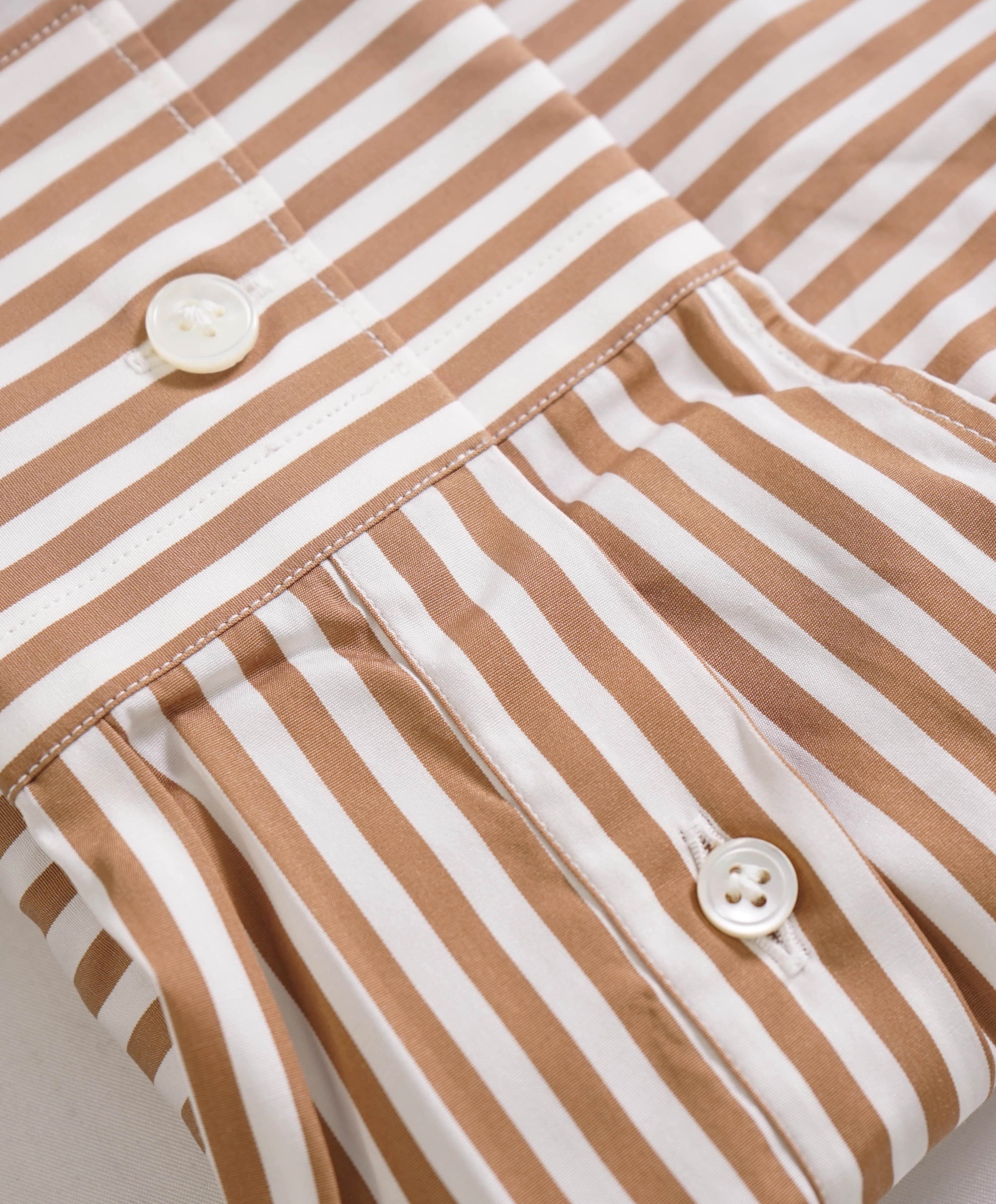 $495 ELEVENTY - *CONTRAST COLLAR* Brown/White Stripe Dress Shirt - M